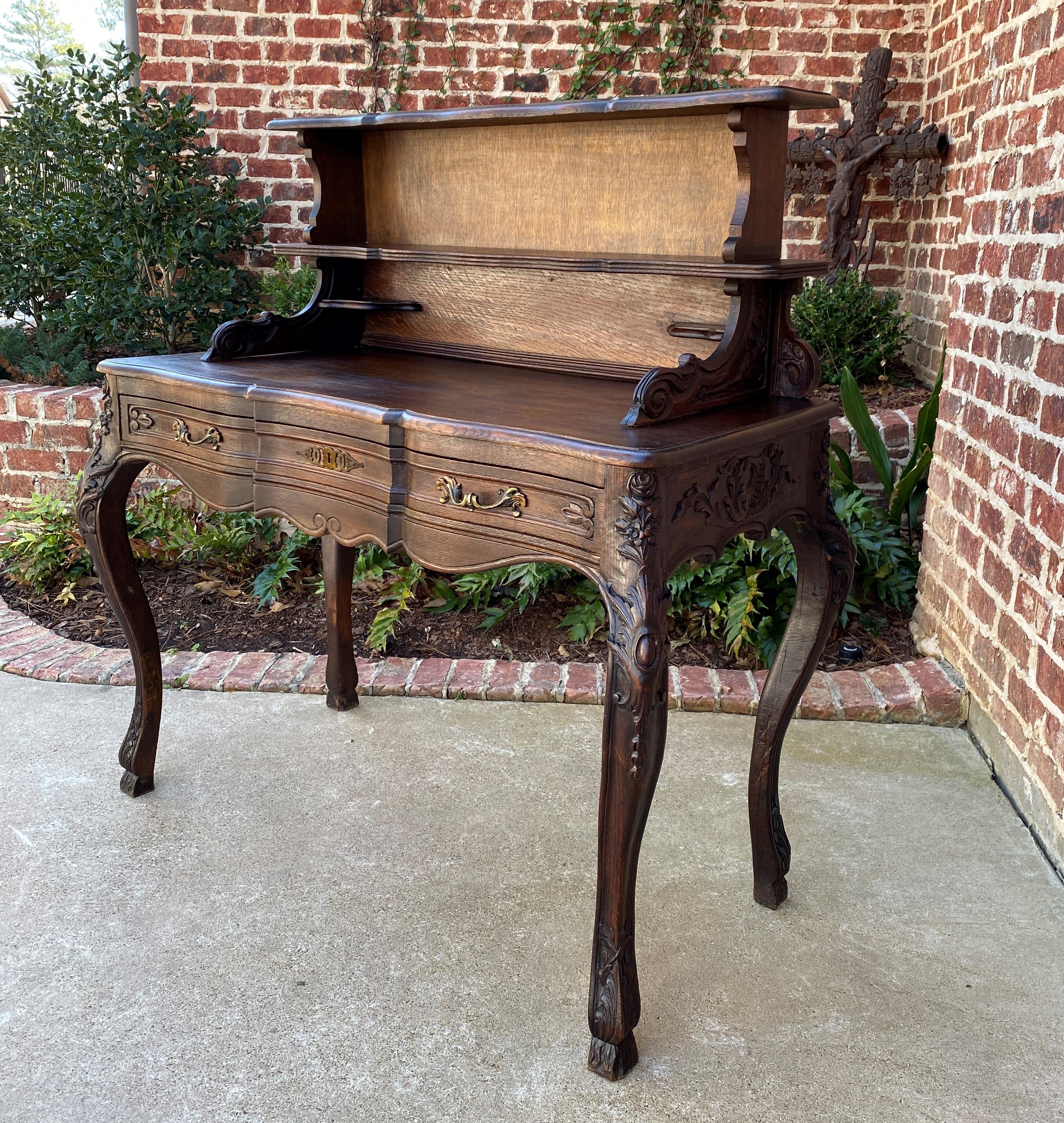 Early 20th Century Antique French Desk Writing Table Entry Hall Louis XV Style Carved Oak Hoof Feet