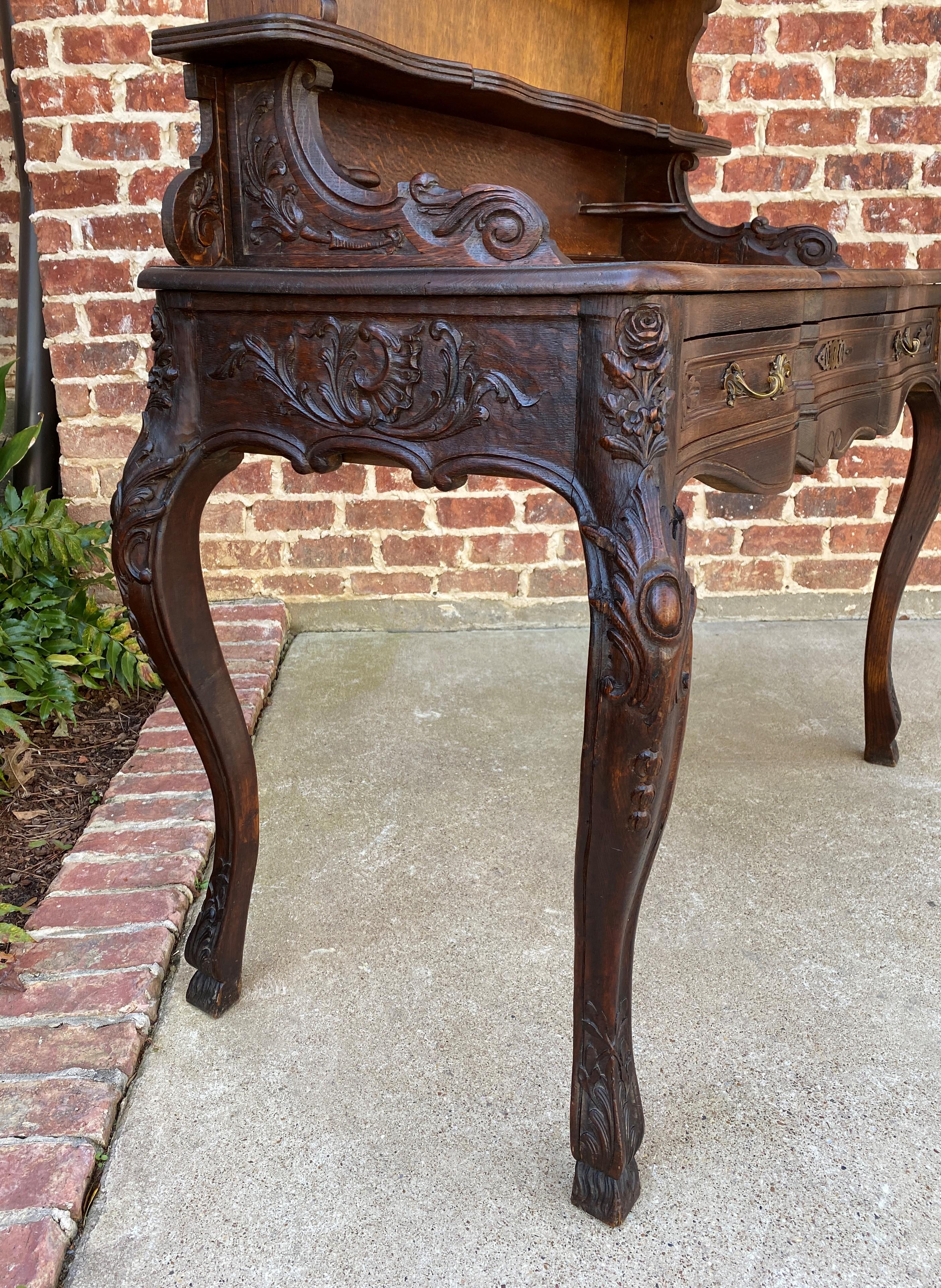 Antique French Desk Writing Table Entry Hall Louis XV Style Carved Oak Hoof Feet 3