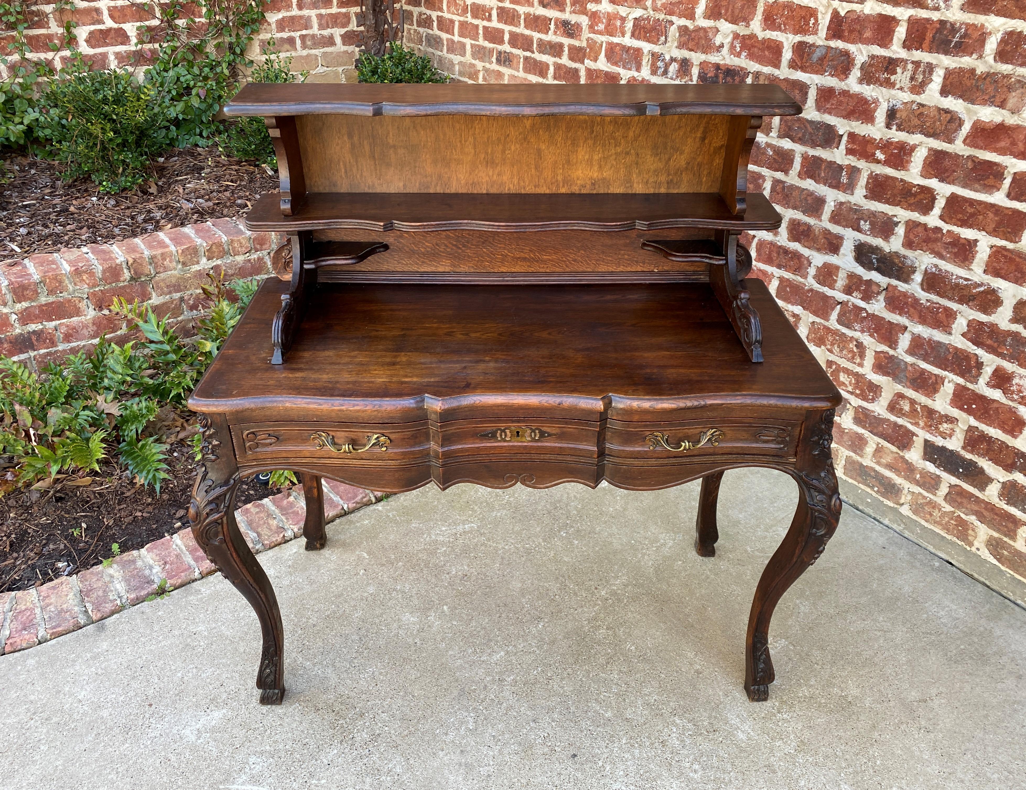 Antique French Desk Writing Table Entry Hall Louis XV Style Carved Oak Hoof Feet 5