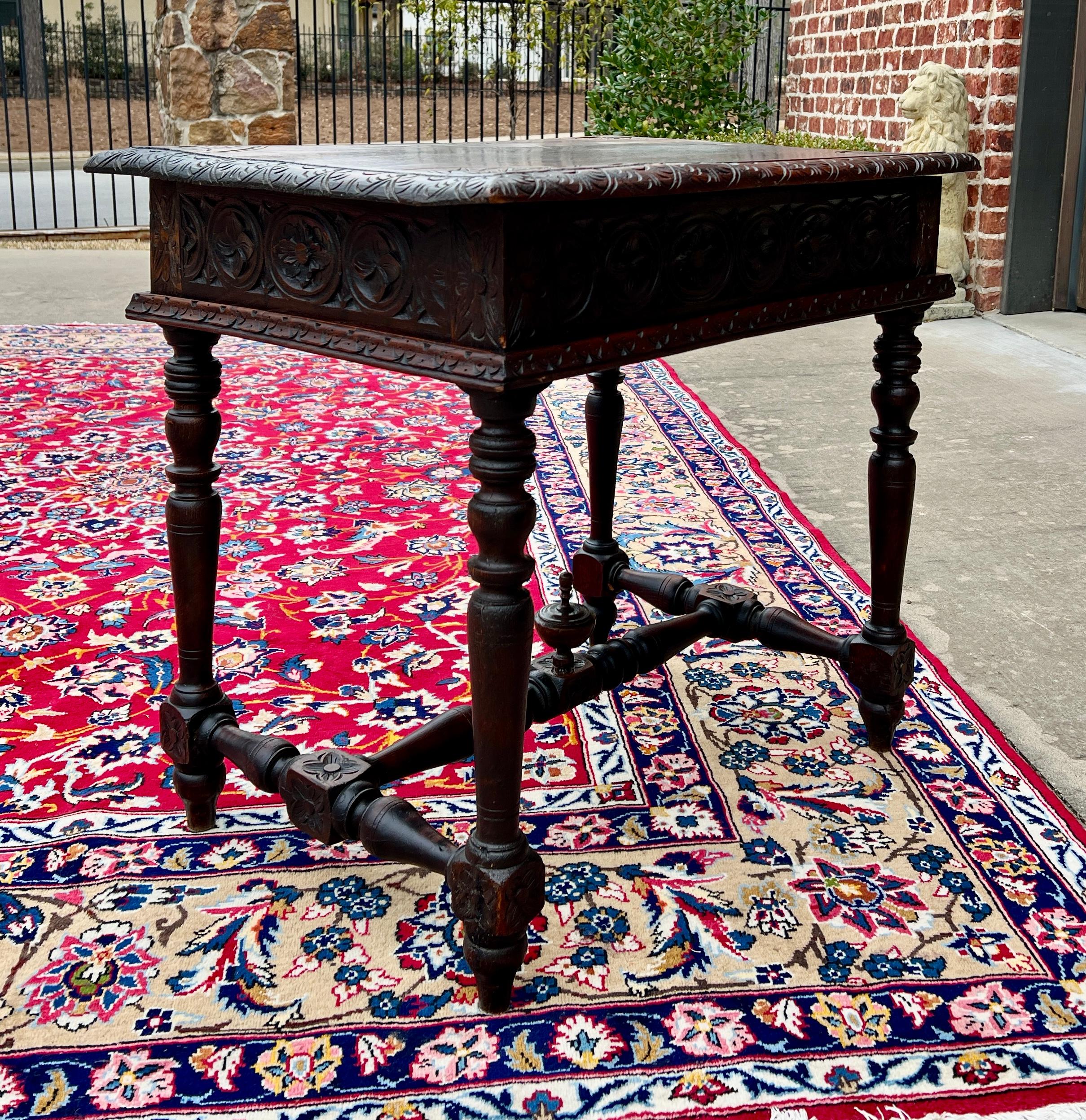 Antique French Desk Writing Table Nightstand PETITE Drawer Carved Oak c. 1900 For Sale 7