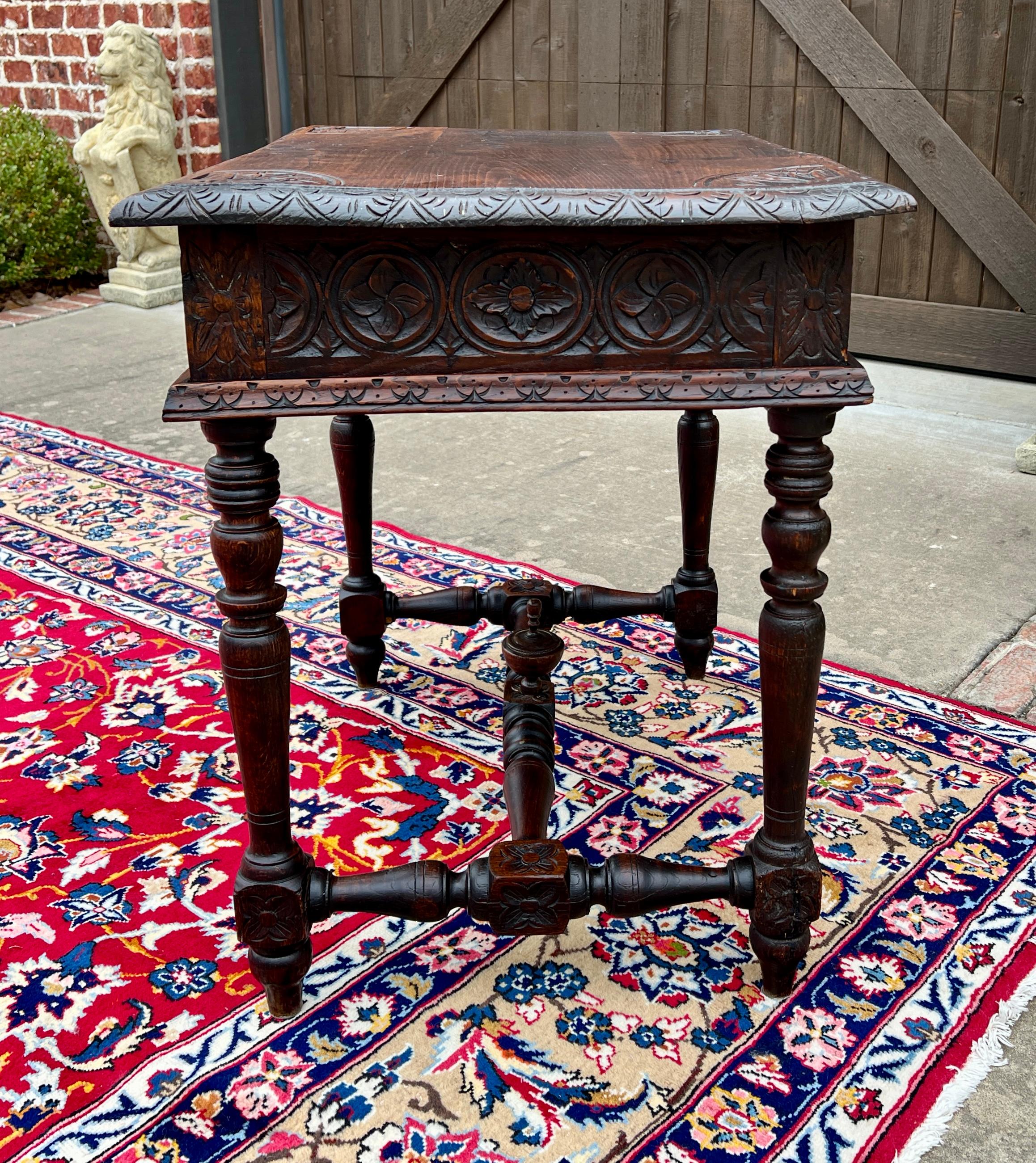 Antique French Desk Writing Table Nightstand PETITE Drawer Carved Oak c. 1900 For Sale 8