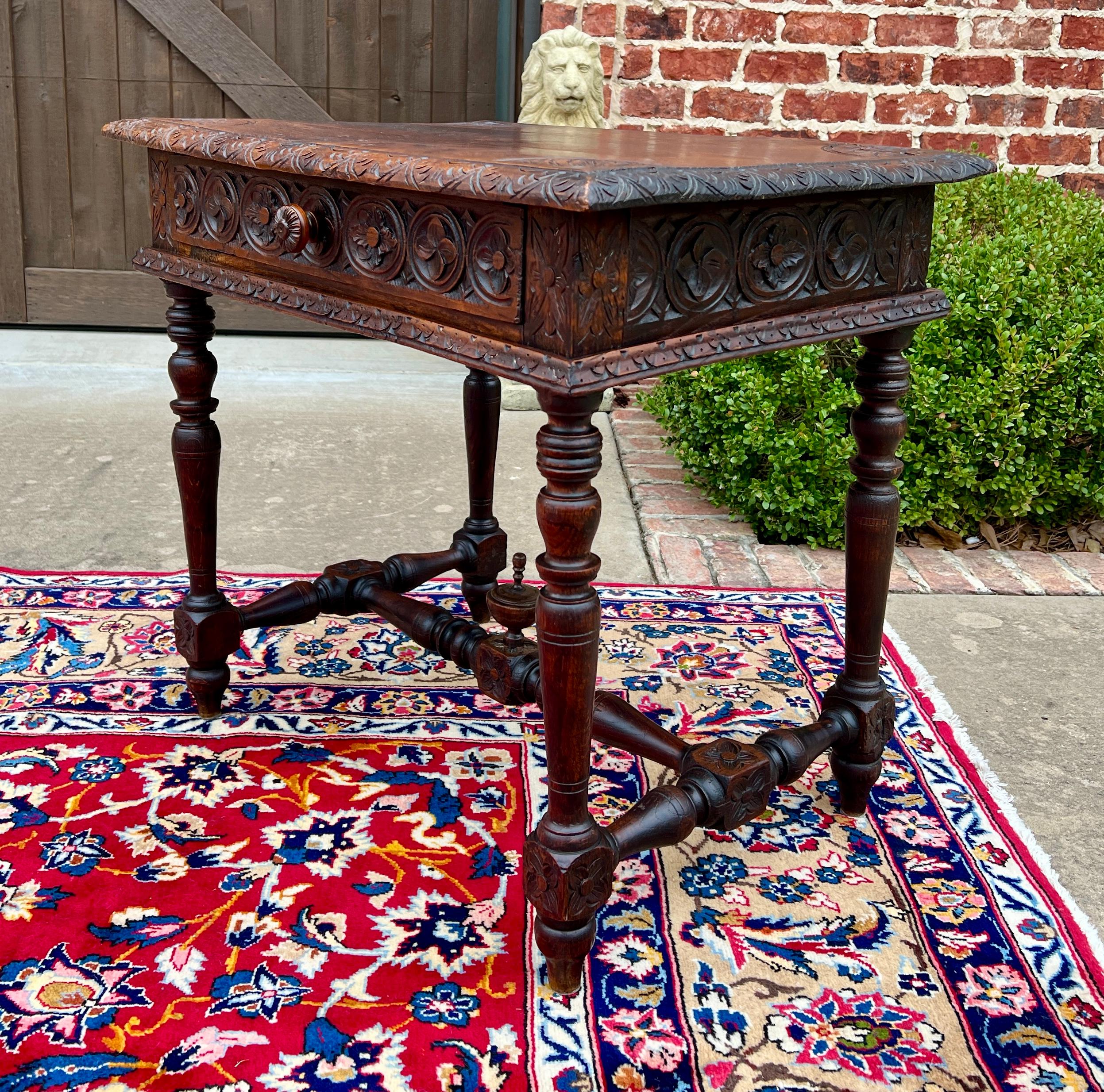 Antique French Desk Writing Table Nightstand PETITE Drawer Carved Oak c. 1900 For Sale 9