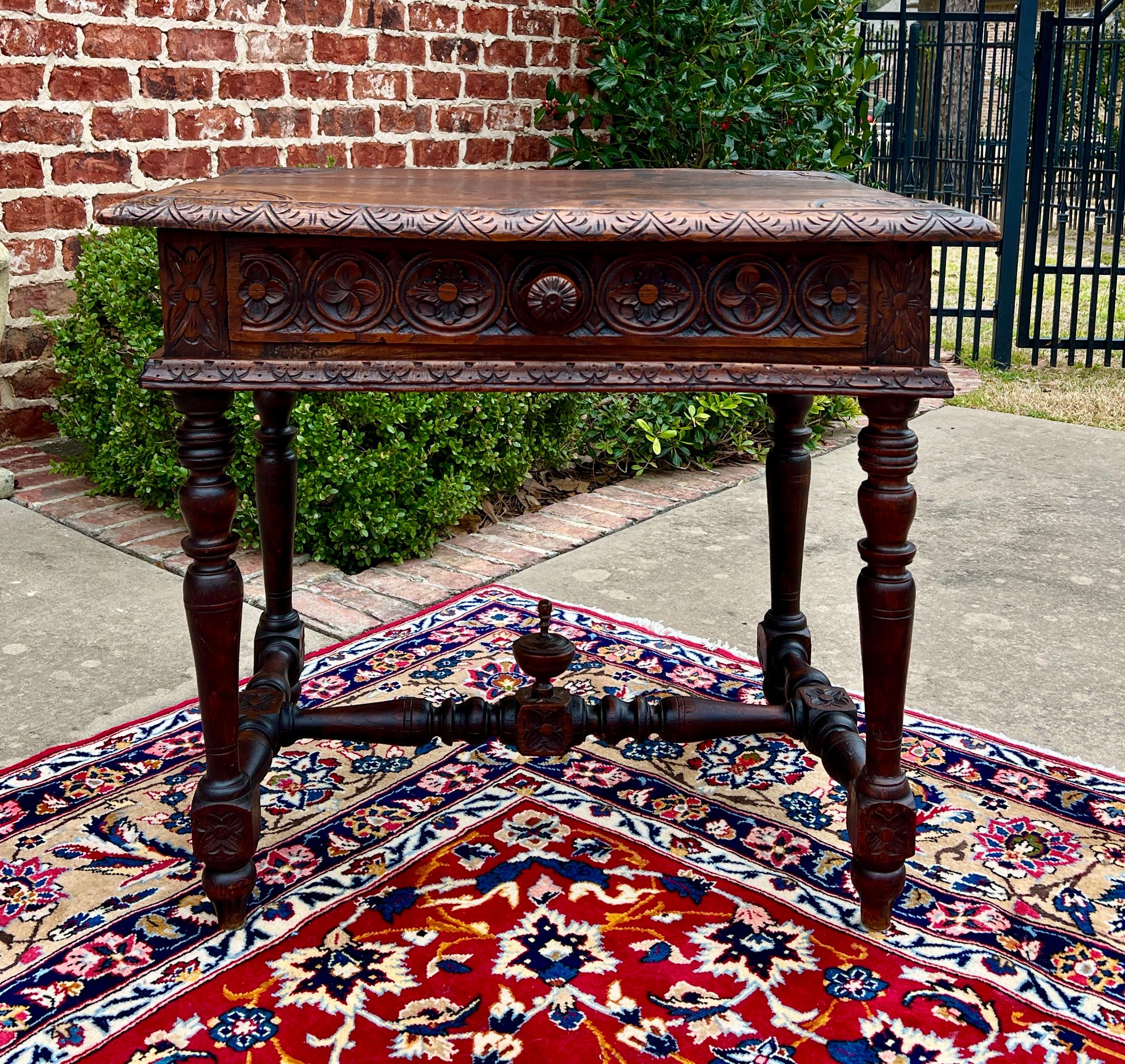Antique French Desk Writing Table Nightstand PETITE Drawer Carved Oak c. 1900 For Sale 11