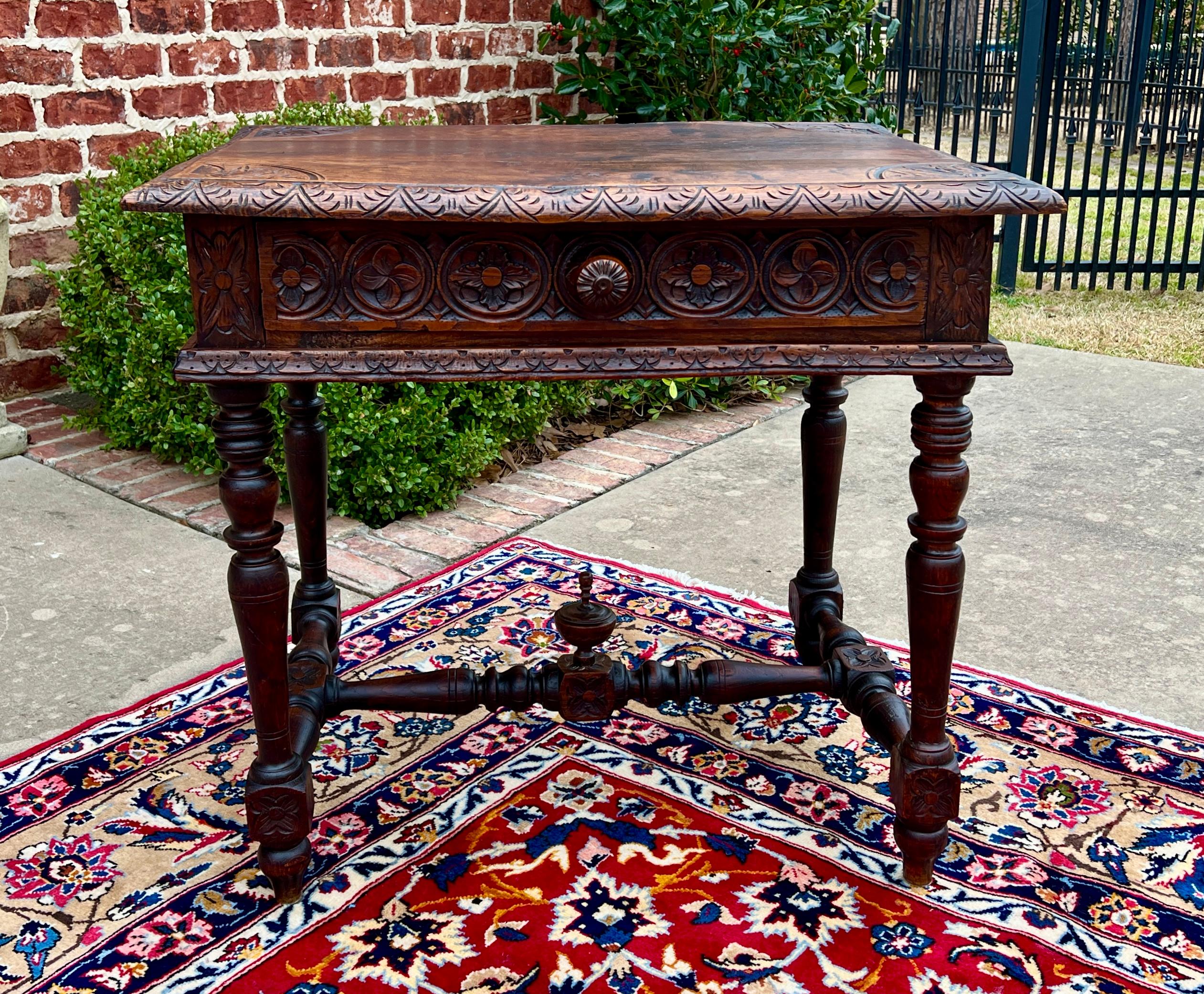 Antique French Desk Writing Table Nightstand PETITE Drawer Carved Oak c. 1900 For Sale 13