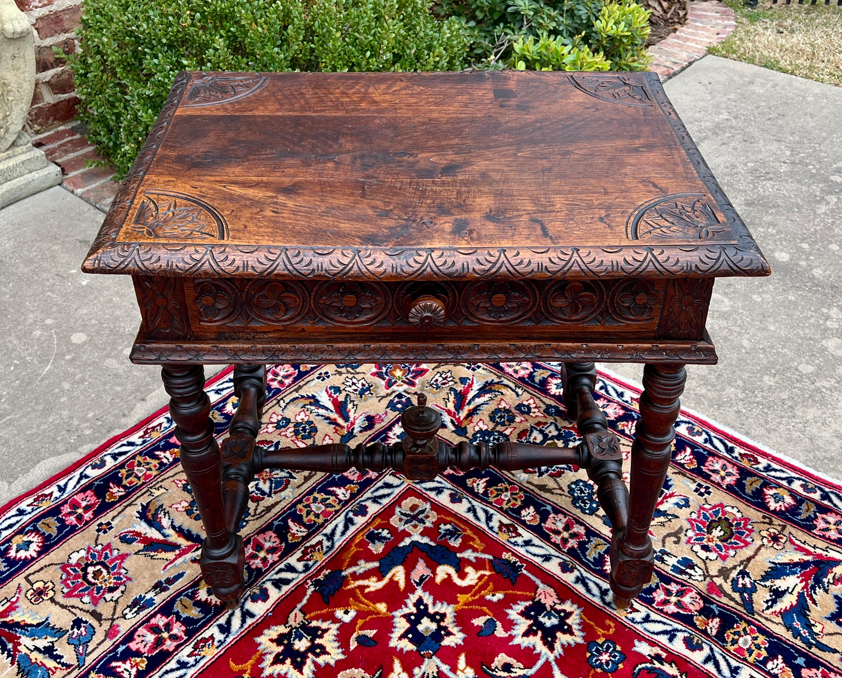 Antique French Desk Writing Table Nightstand PETITE Drawer Carved Oak c. 1900 For Sale 2