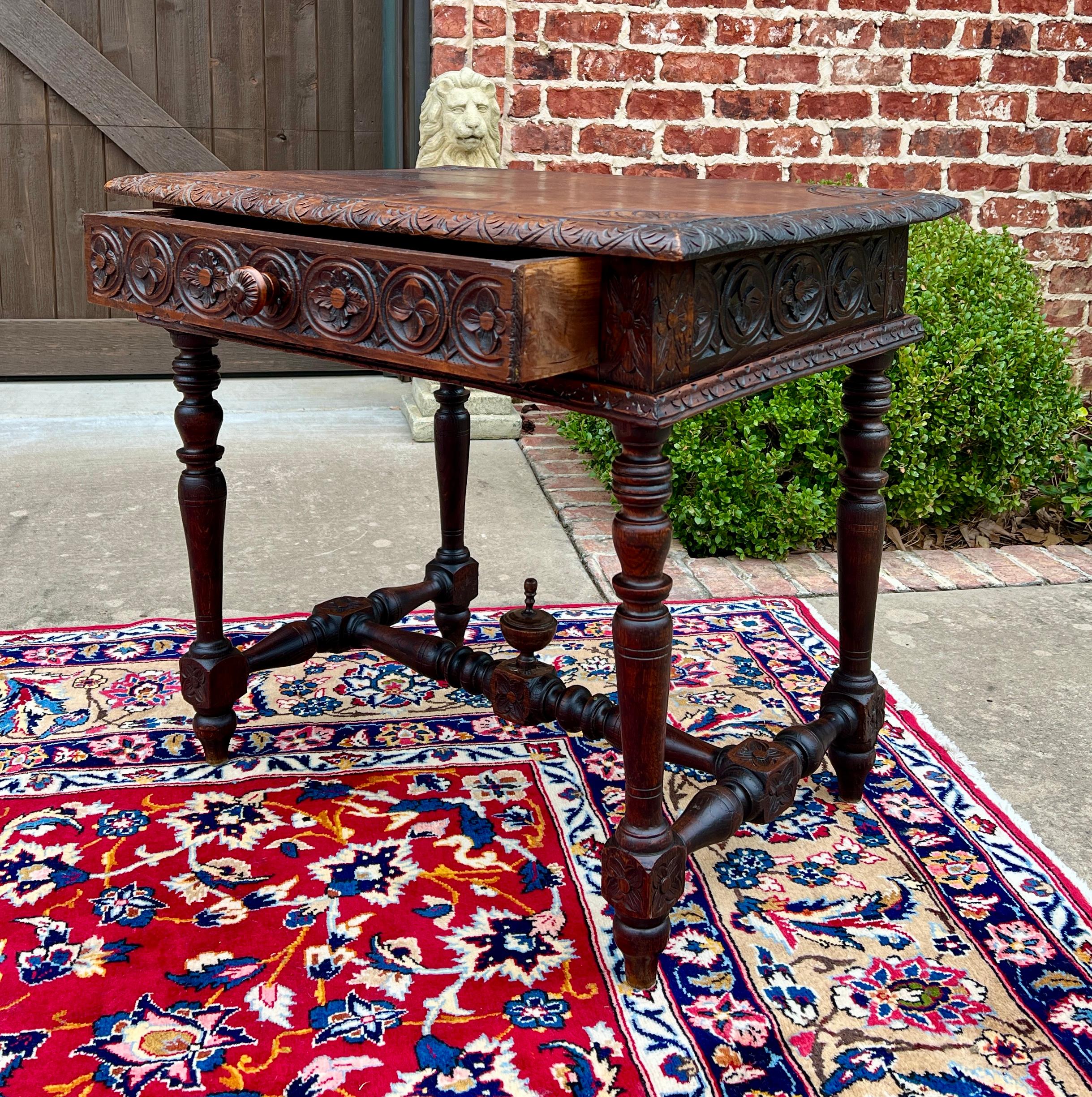 Antique French Desk Writing Table Nightstand PETITE Drawer Carved Oak c. 1900 For Sale 3