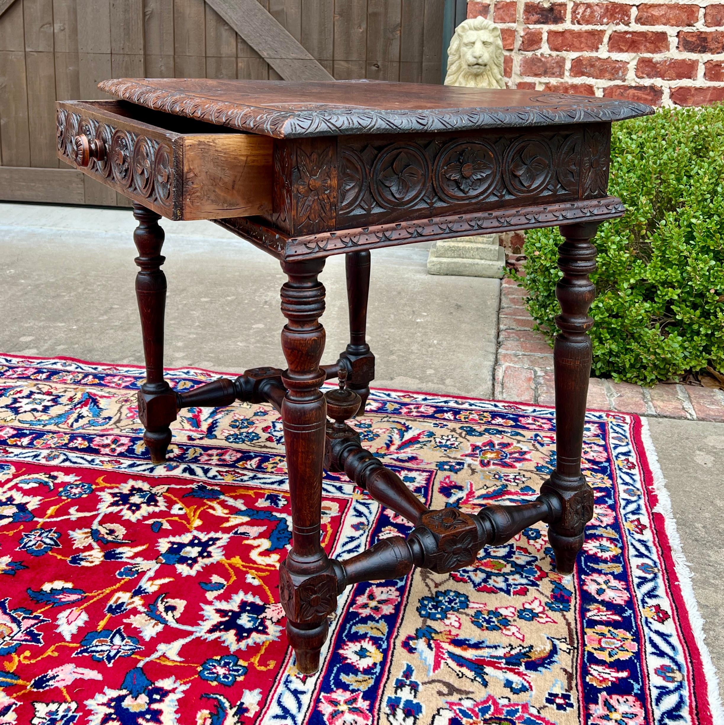 Antique French Desk Writing Table Nightstand PETITE Drawer Carved Oak c. 1900 For Sale 4