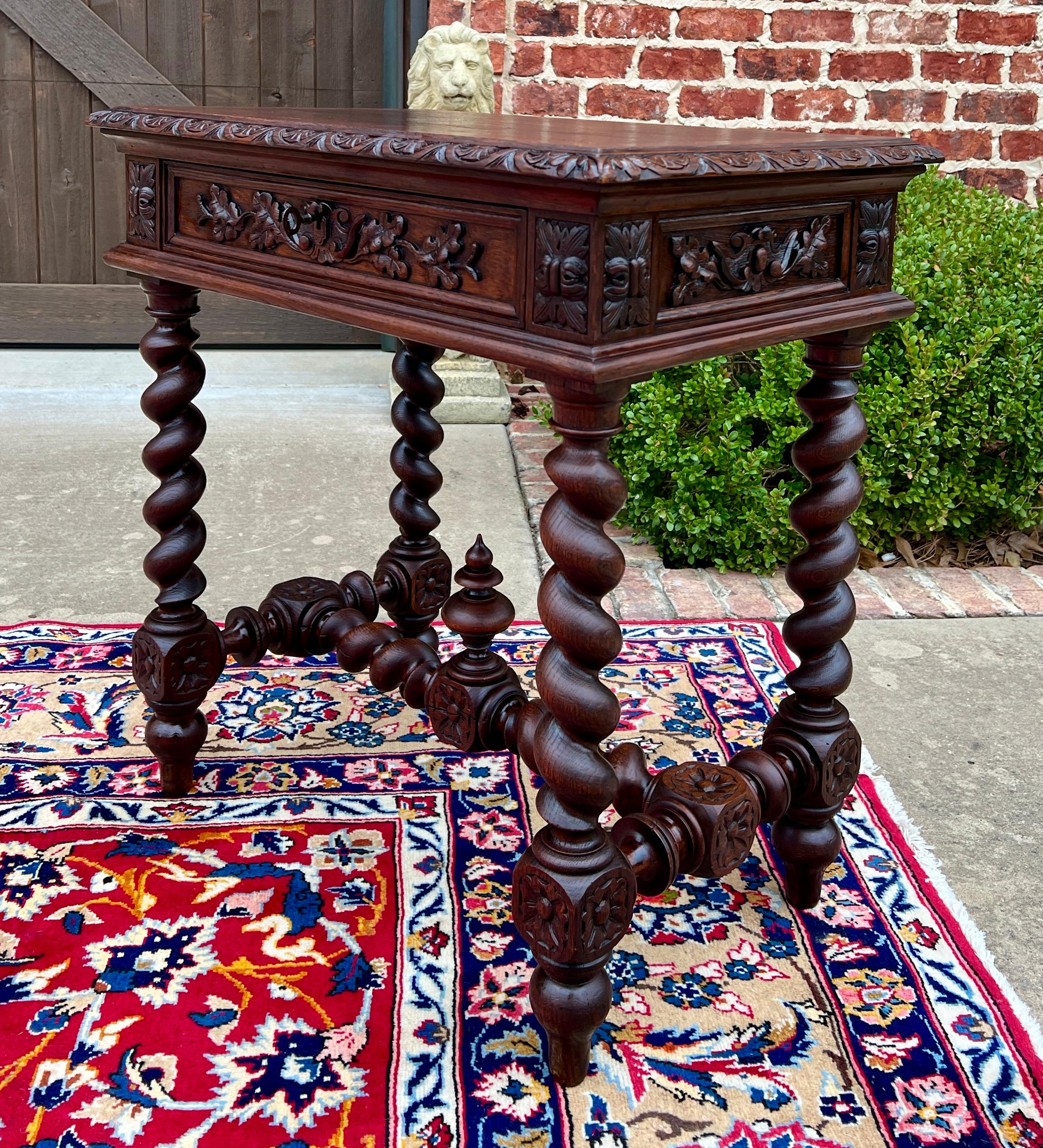 Antique French Escritorio Mesa de Escribir Mesilla de Noche PETITE c/ Cajón Barley Twist Roble en venta 9