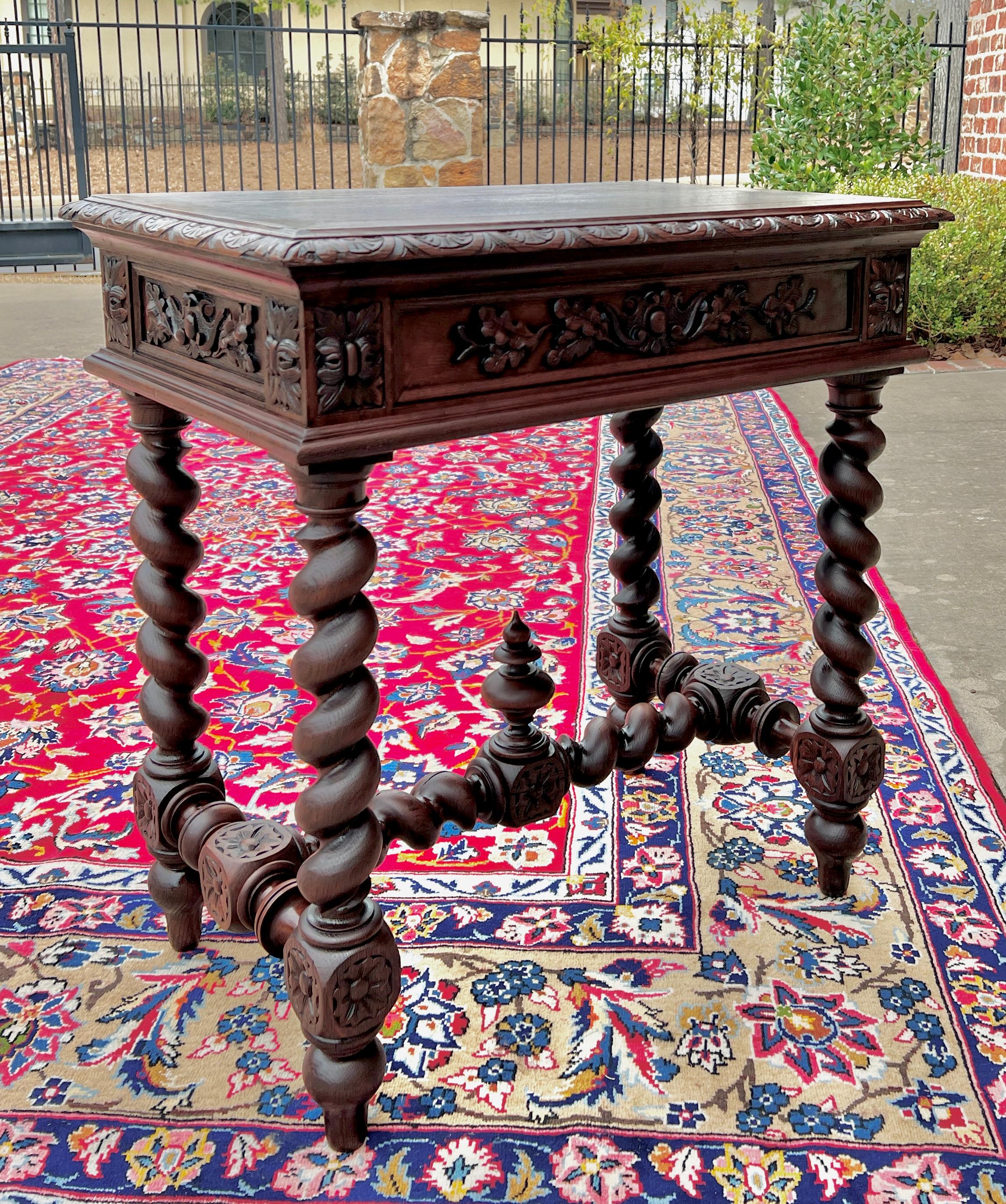 Antique French Escritorio Mesa de Escribir Mesilla de Noche PETITE c/ Cajón Barley Twist Roble en venta 11