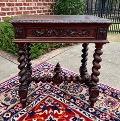 Antique French Desk Writing Table Nightstand PETITE w/ Drawer Barley Twist Oak