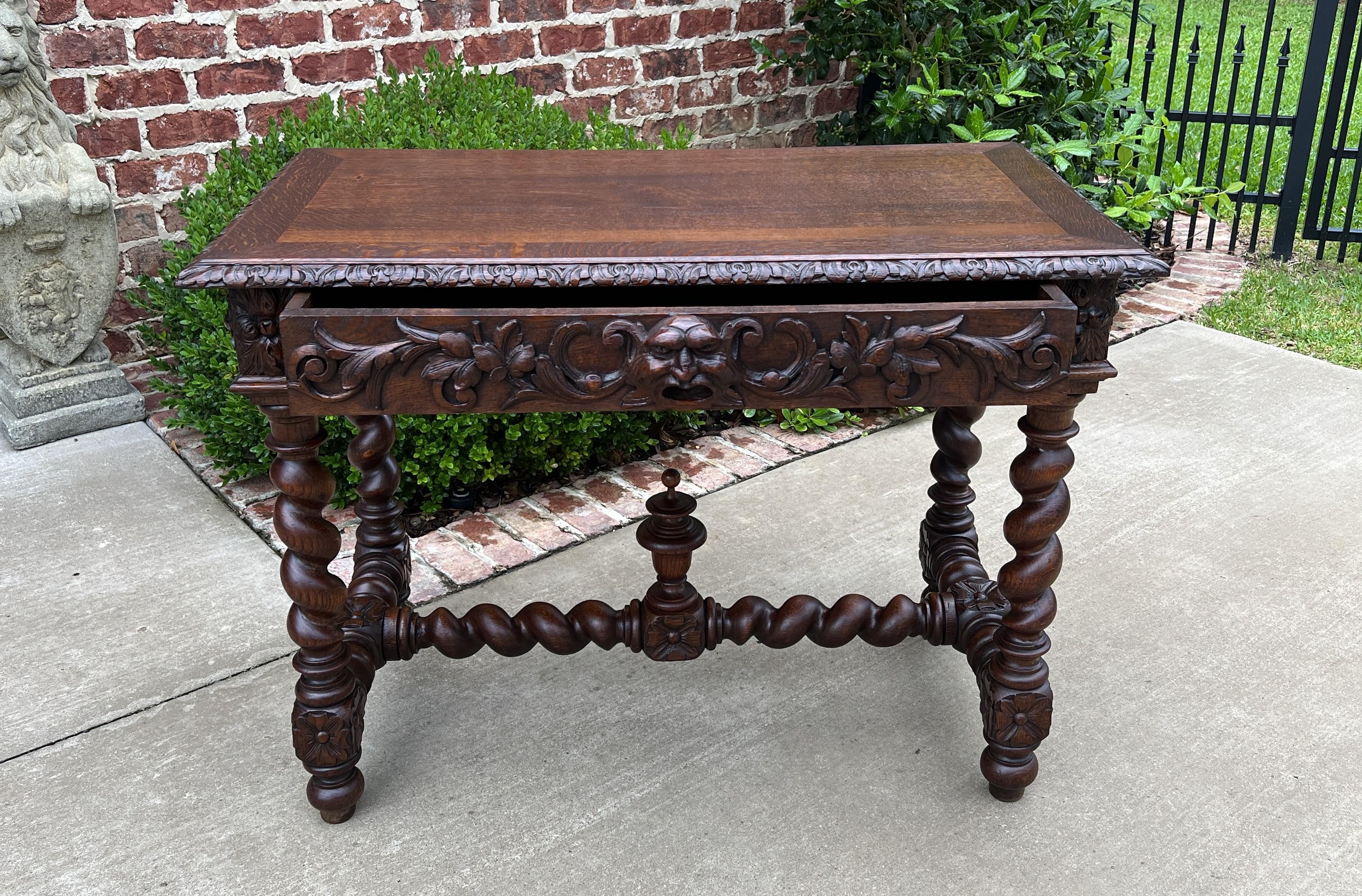 Antique French Desk Schreibtisch Renaissance Breite Schublade Eiche Barley Twist im Angebot 2