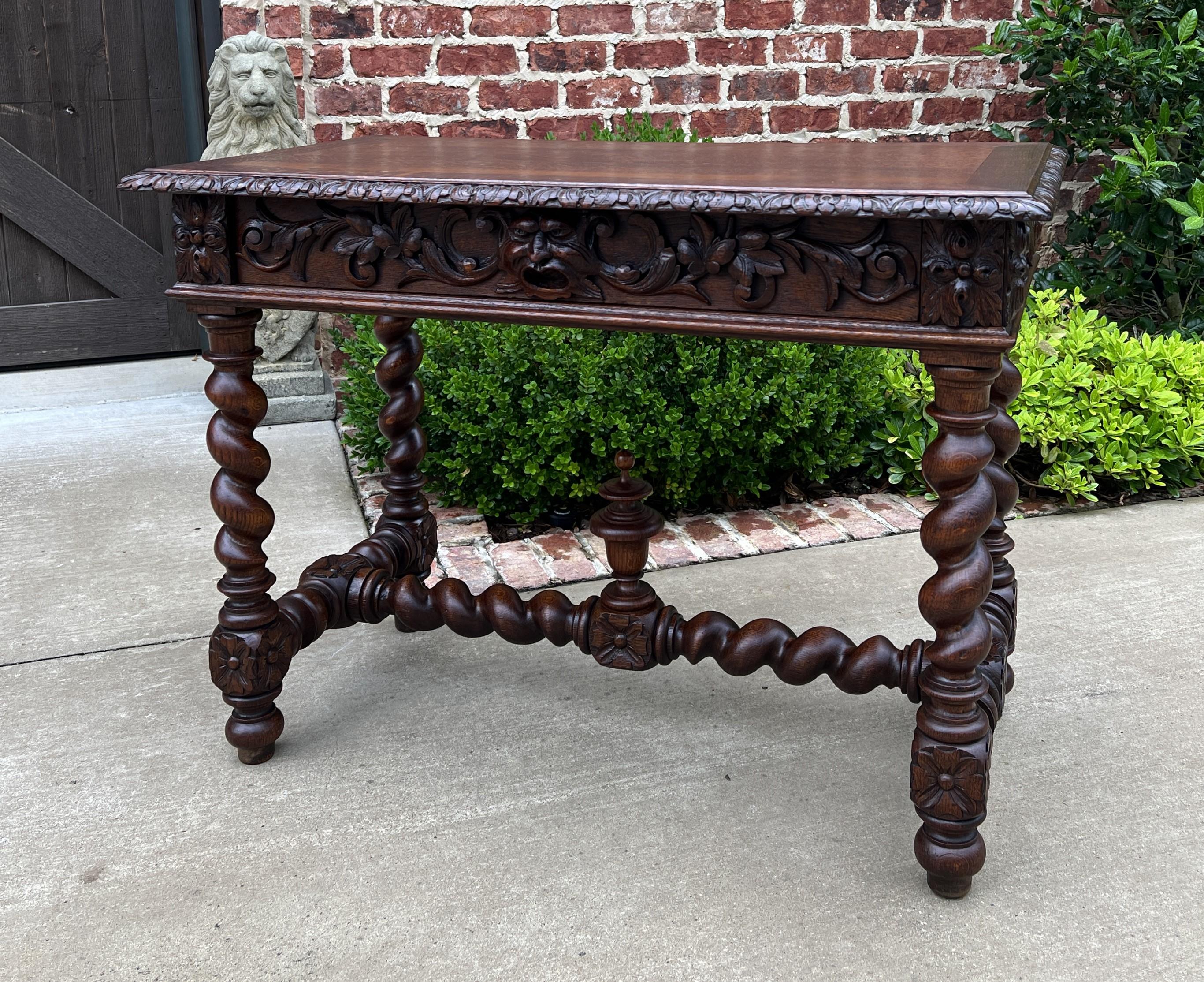 Antique French Desk Writing Table Renaissance Wide Drawer Oak Barley Twist For Sale 5