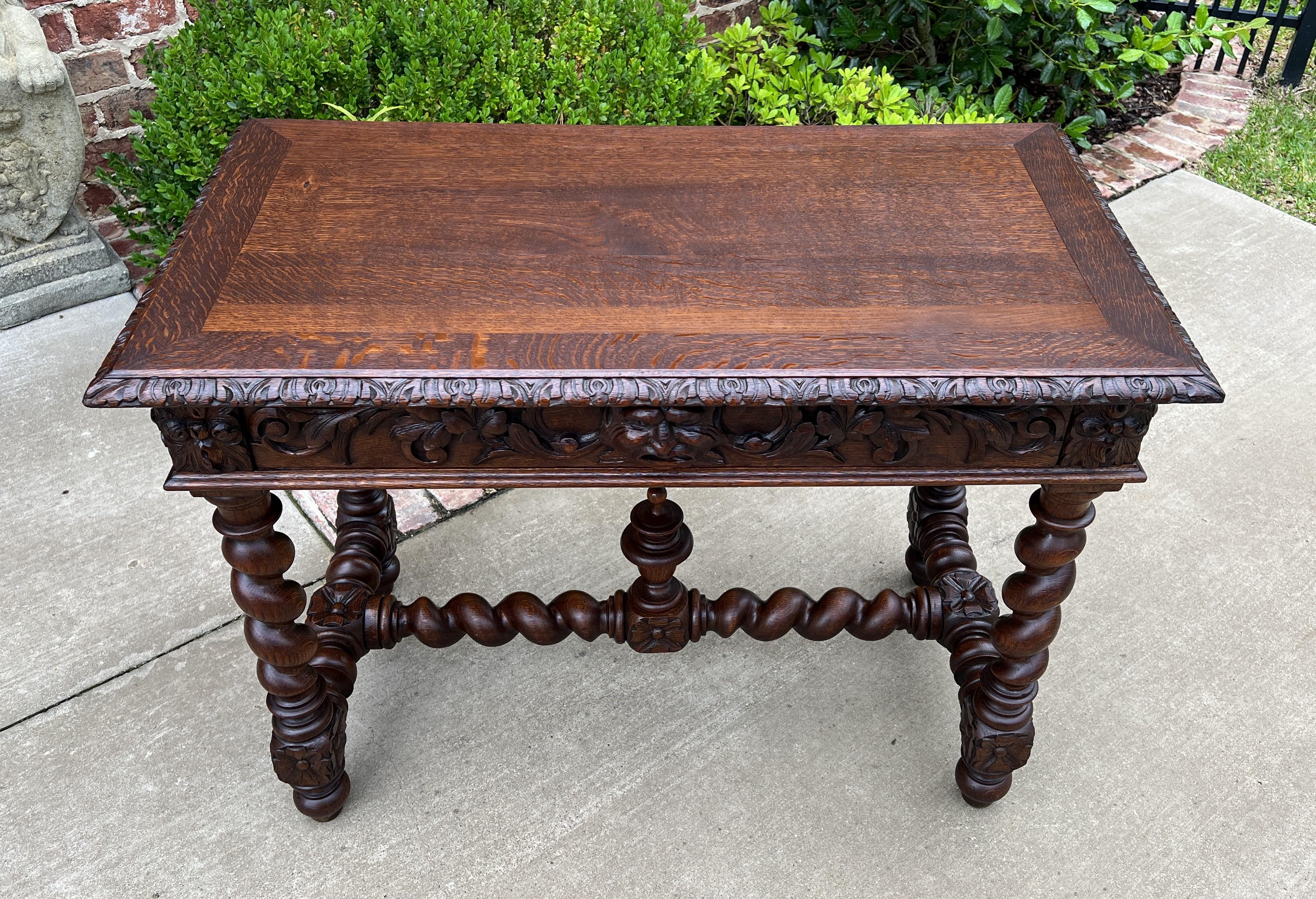 Antique French Desk Writing Table Renaissance Wide Drawer Oak Barley Twist For Sale 7