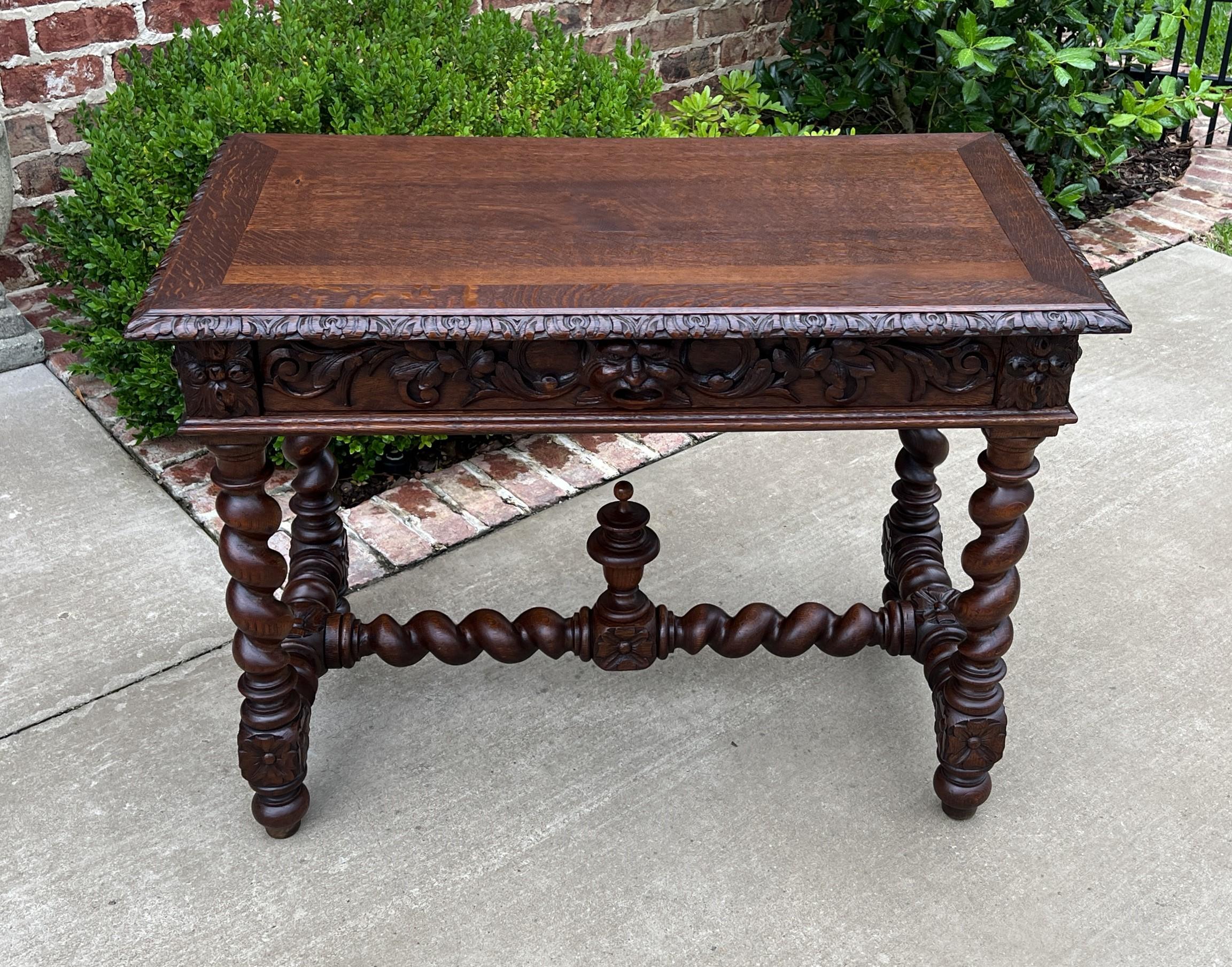 GORGEOUS 19th century Antique French Oak Renaissance Revival Desk or Writing Table with Wide Drawer, 3