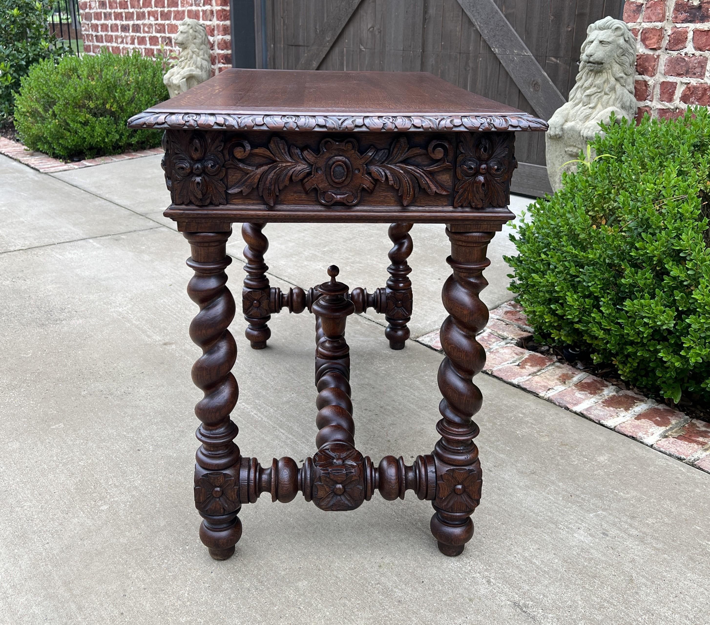 Antique French Desk Schreibtisch Renaissance Breite Schublade Eiche Barley Twist (Geschnitzt) im Angebot