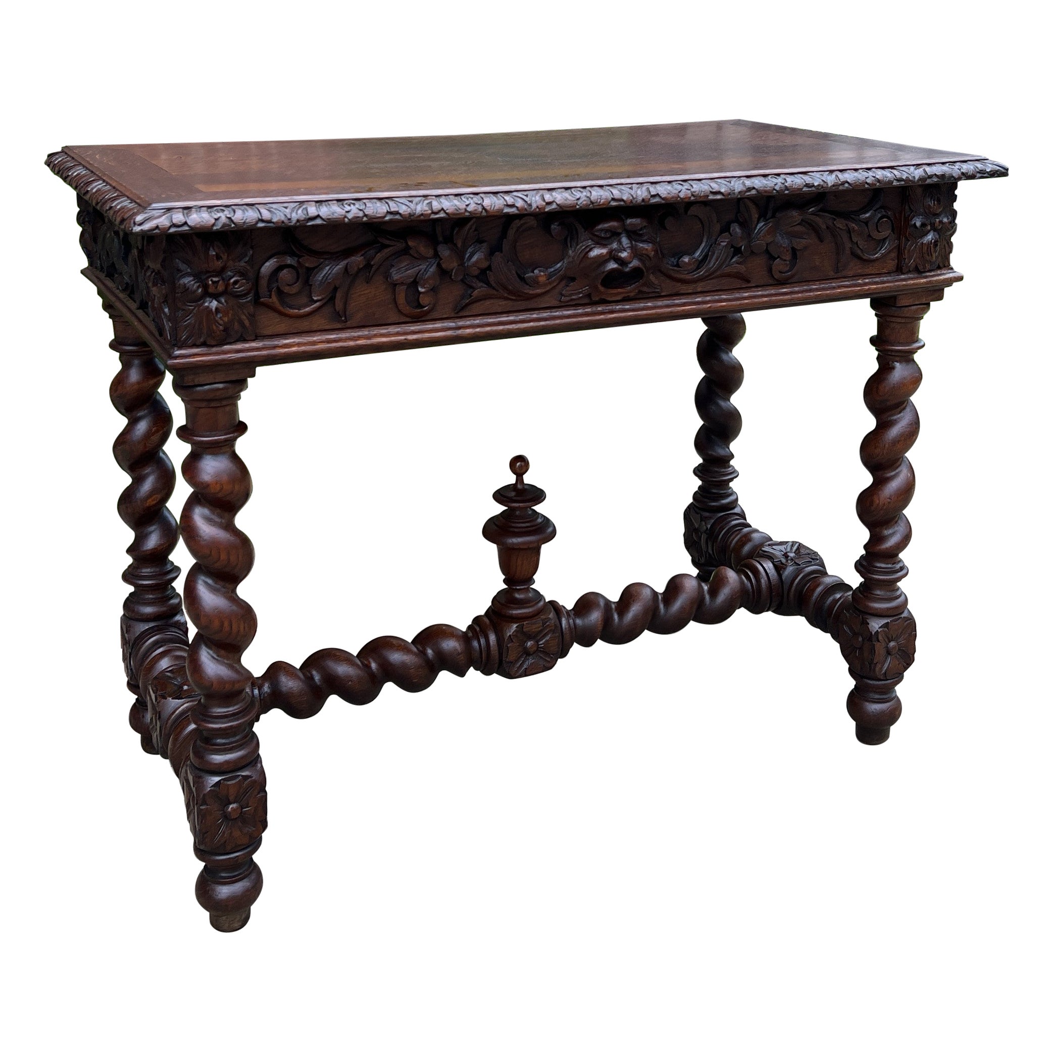 Antique French Desk Schreibtisch Renaissance Breite Schublade Eiche Barley Twist im Angebot
