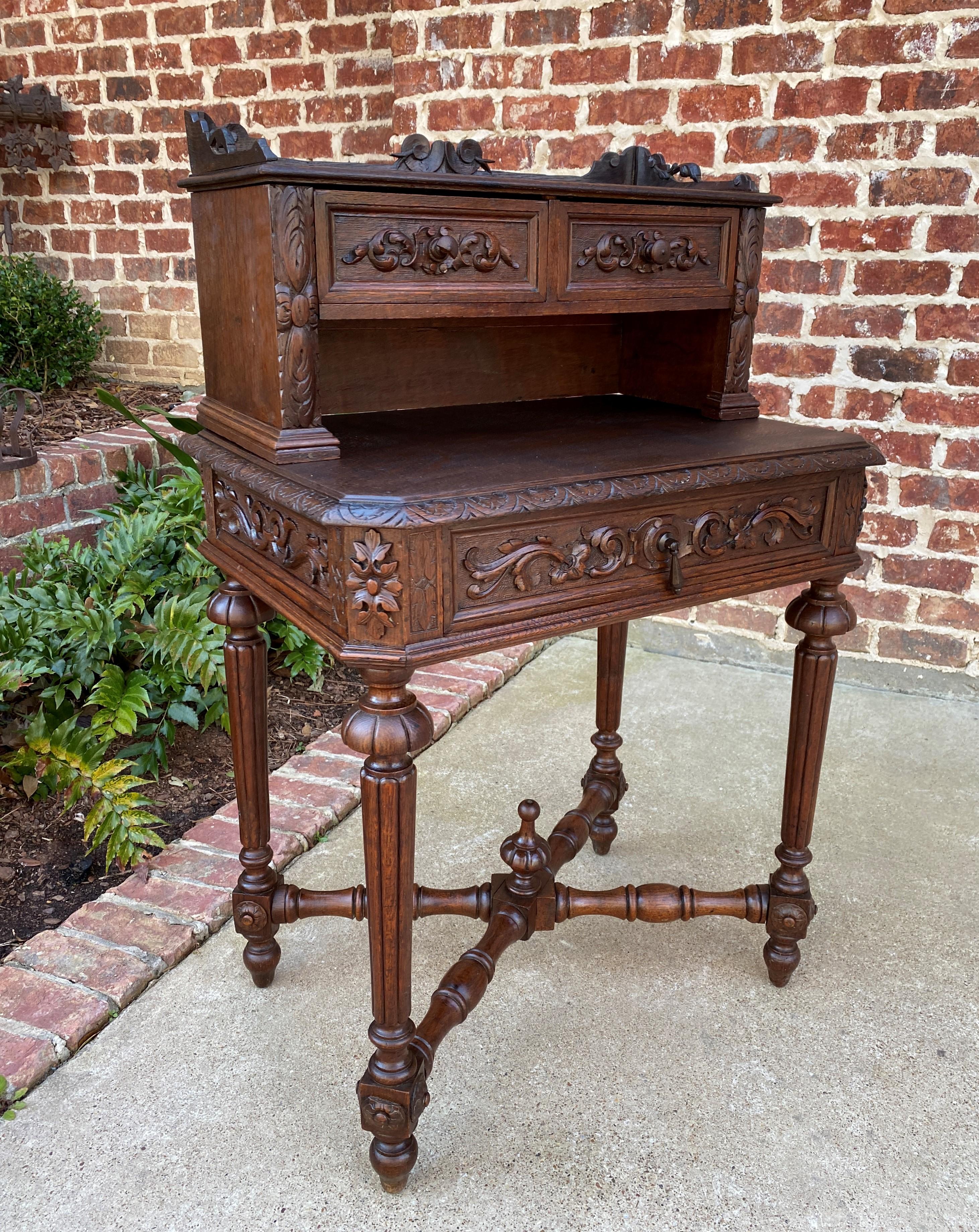 Antique French Desk Writing Table Secretary Drawers Oak Petite Renaissance Table 3