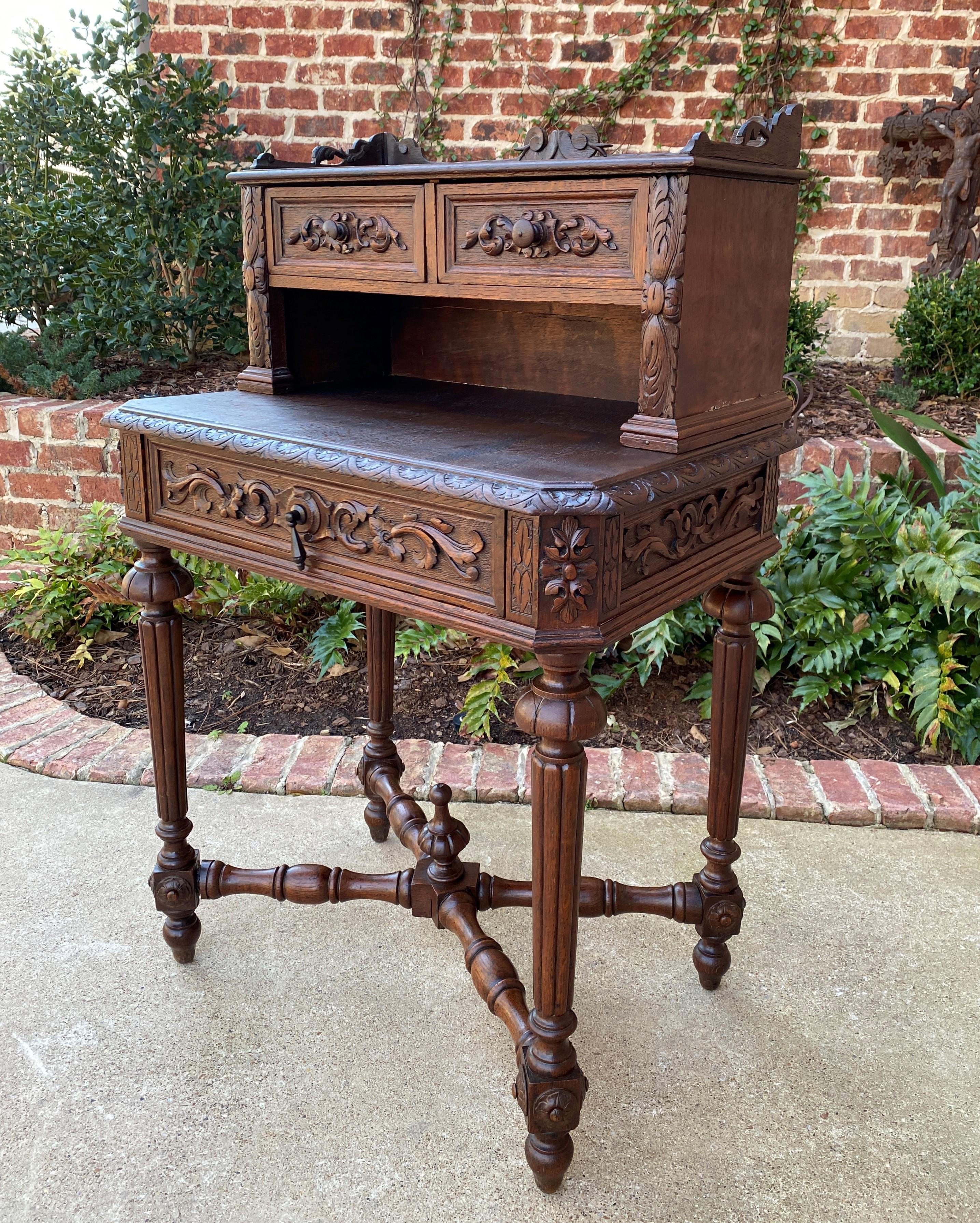 Antique French Desk Writing Table Secretary Drawers Oak Petite Renaissance Table 6