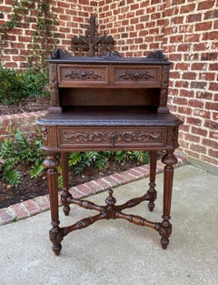 Antique French Desk Writing Table Secretary Drawers Oak Petite Renaissance Table