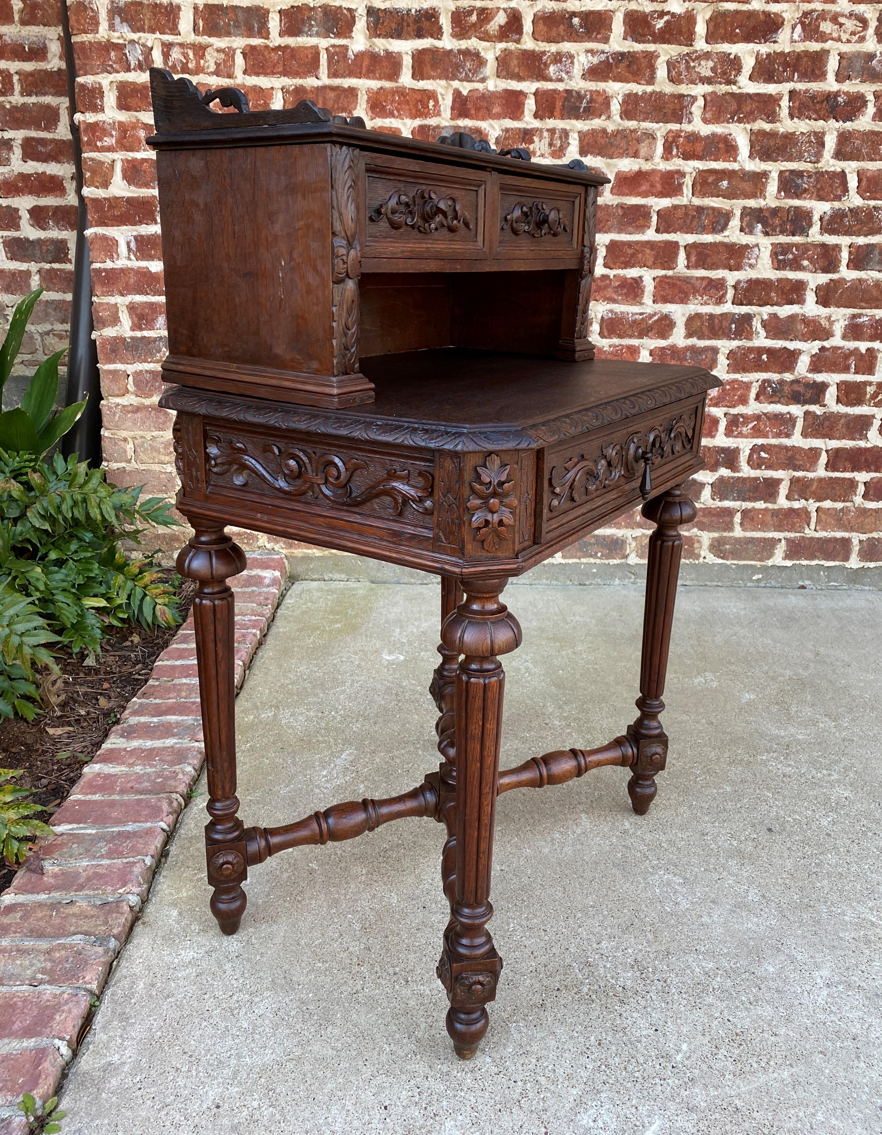 Renaissance Revival Antique French Desk Writing Table Secretary Drawers Oak Petite Renaissance Table