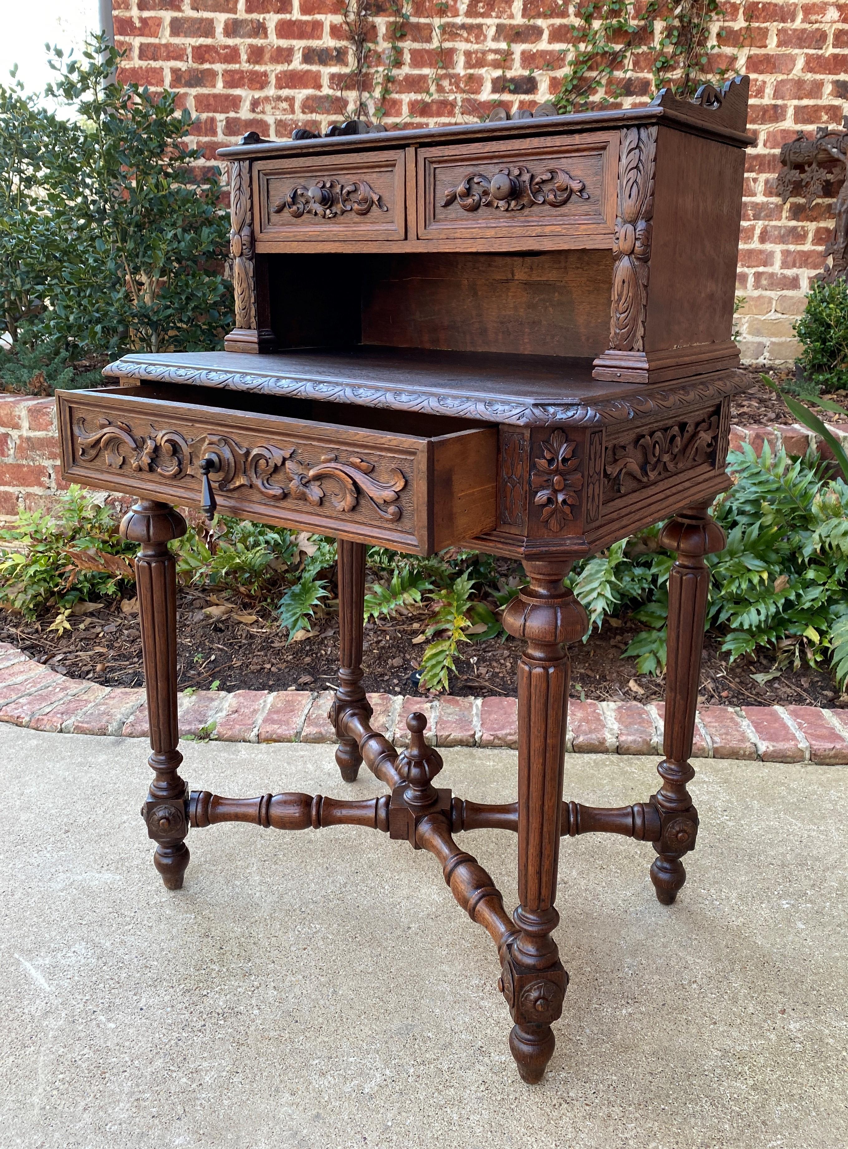 Carved Antique French Desk Writing Table Secretary Drawers Oak Petite Renaissance Table