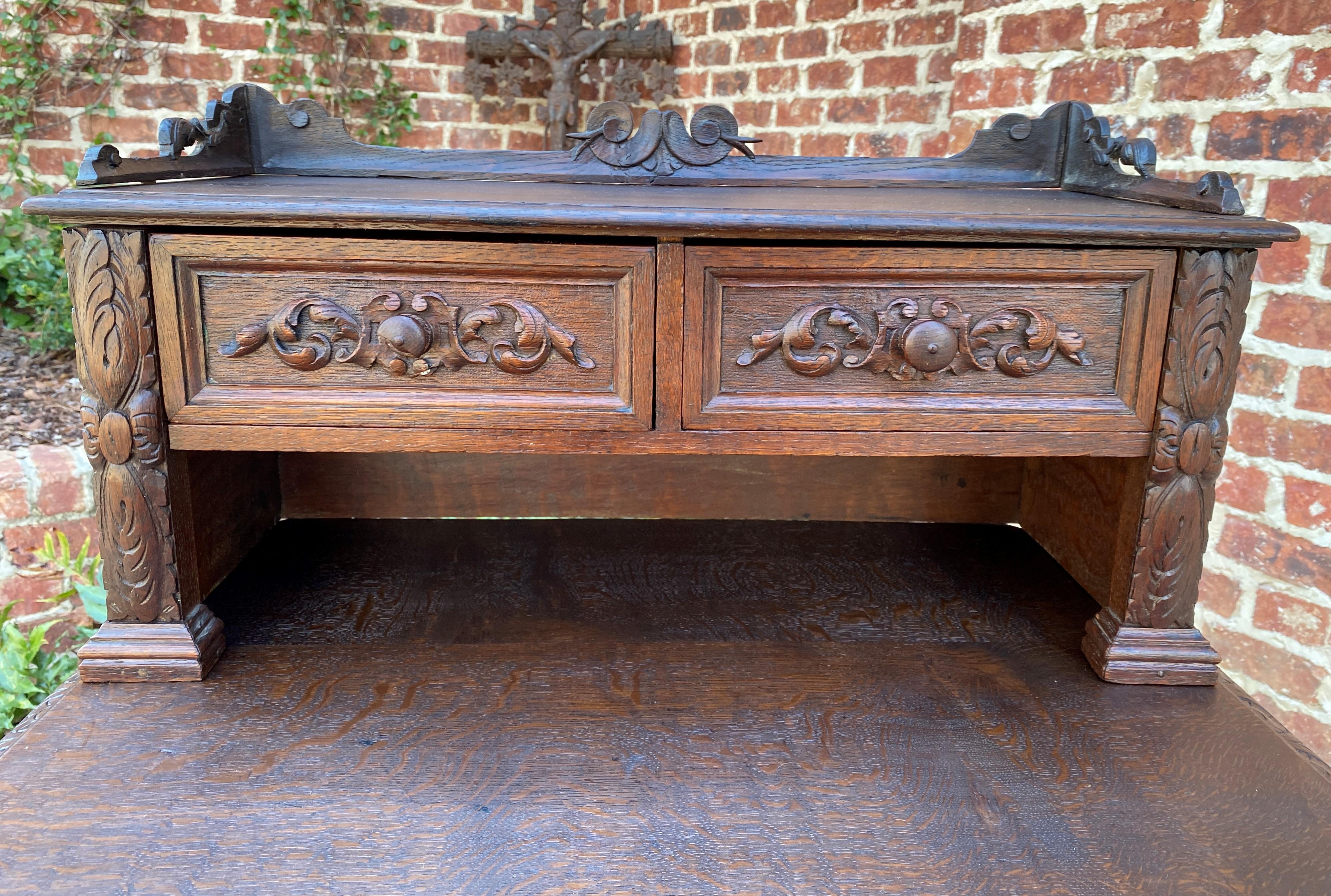 Late 19th Century Antique French Desk Writing Table Secretary Drawers Oak Petite Renaissance Table