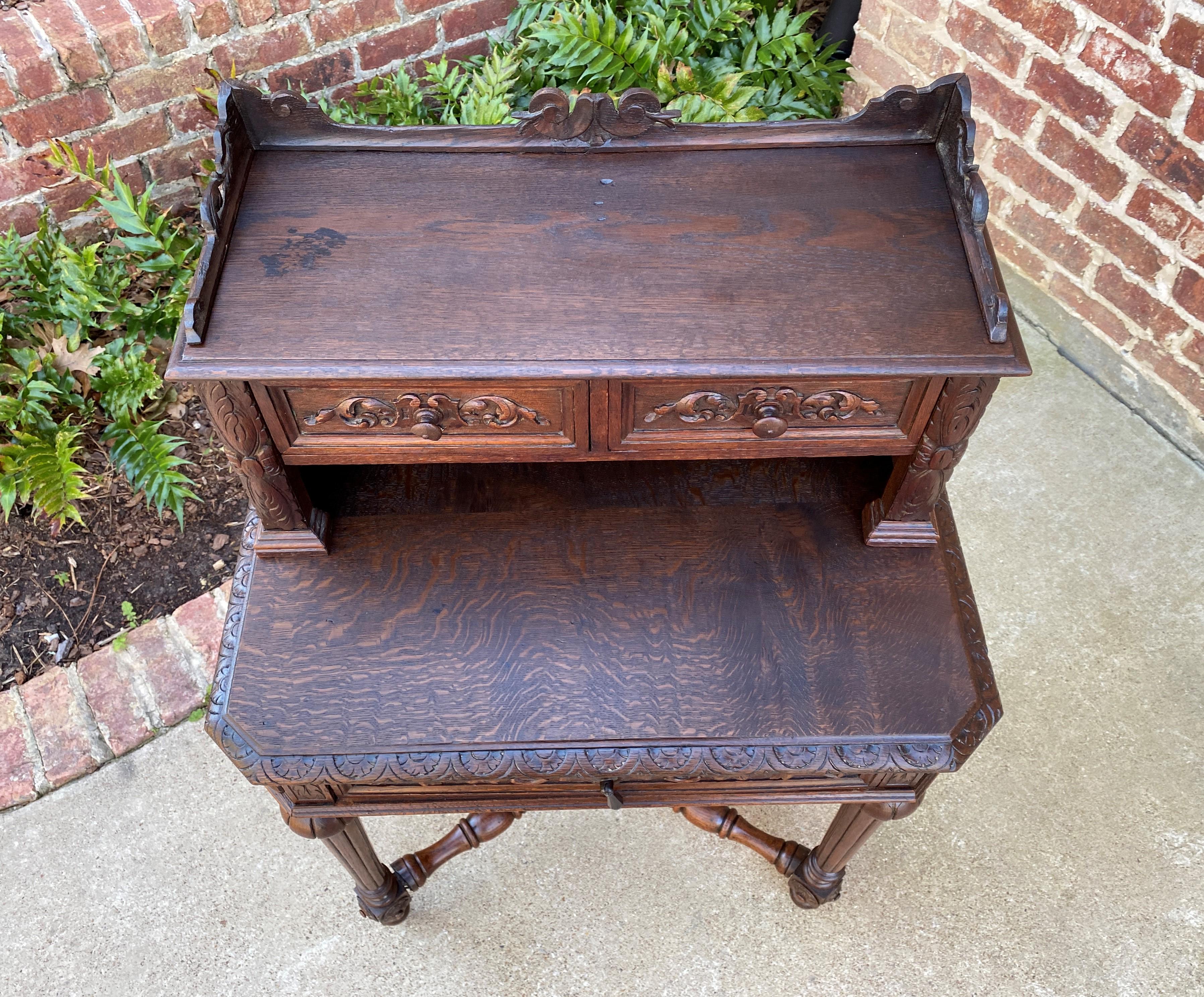 Antique French Desk Writing Table Secretary Drawers Oak Petite Renaissance Table 1