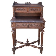 Antique French Desk Writing Table Secretary Drawers Oak Petite Renaissance Table