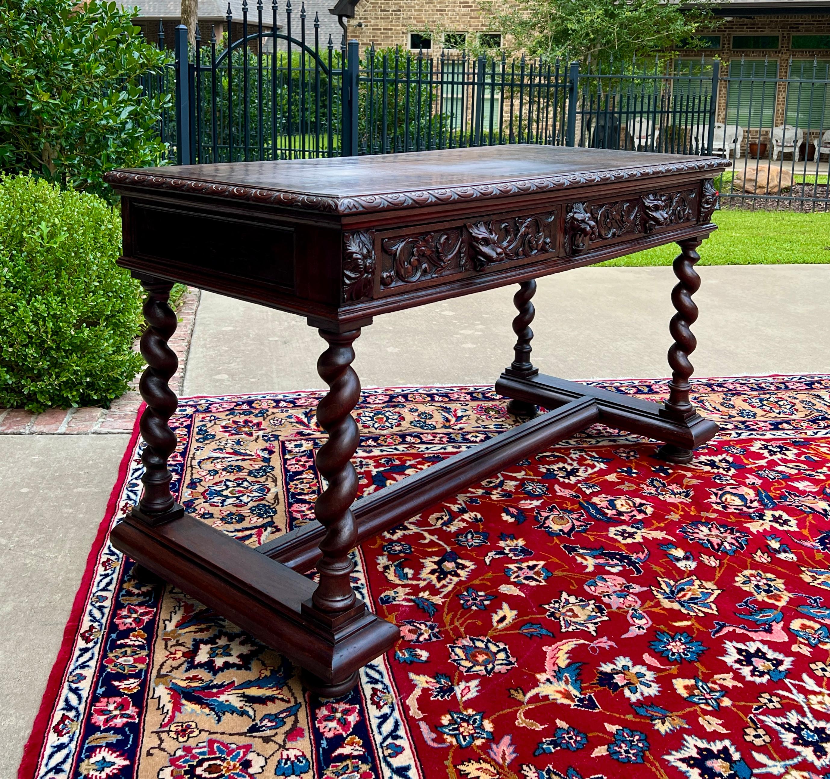Carved Antique French Desk Writing Table Sofa Entry Table Oak Barley Twist Renaissance