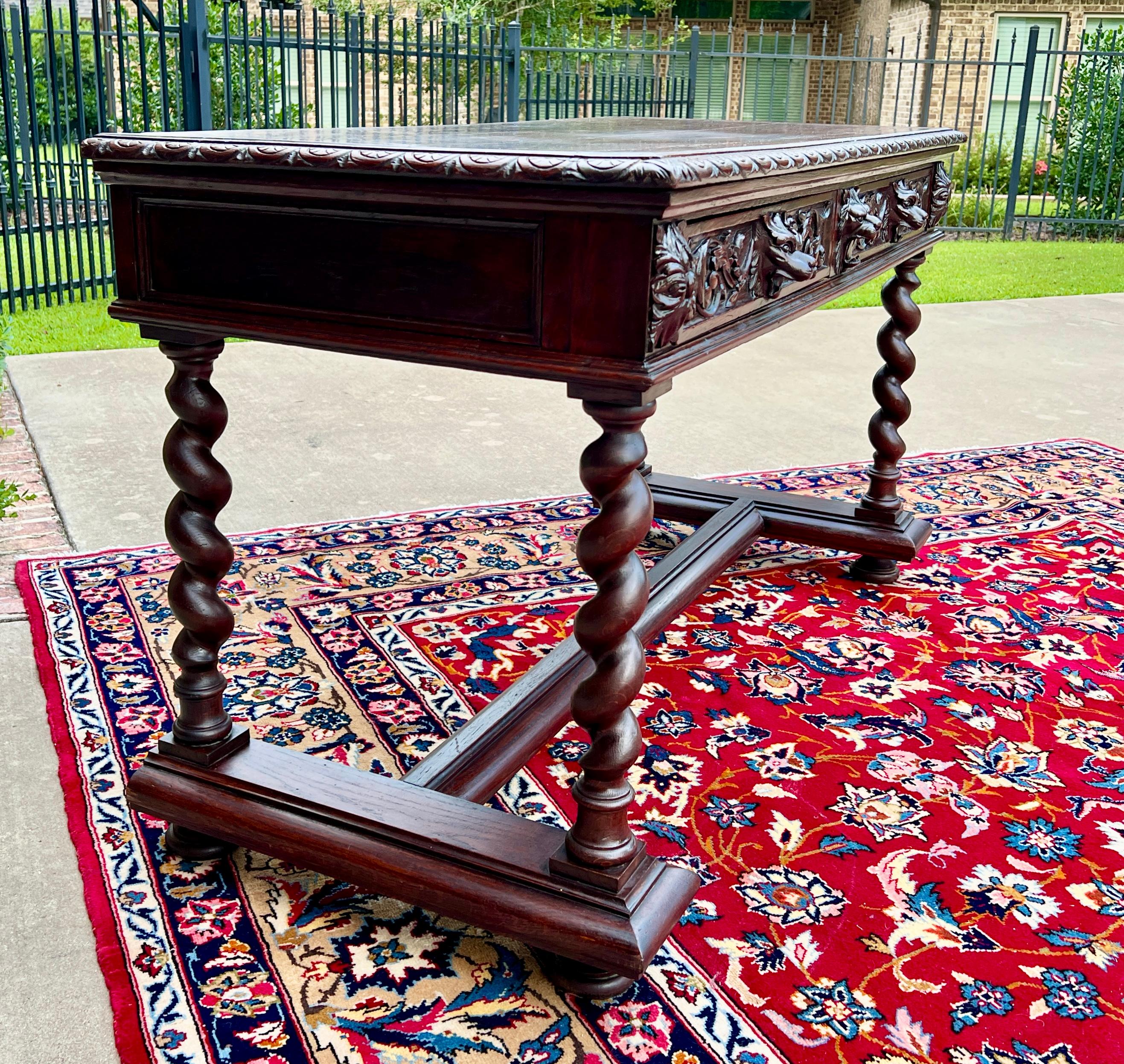 Antique French Desk Writing Table Sofa Entry Table Oak Barley Twist Renaissance In Good Condition In Tyler, TX