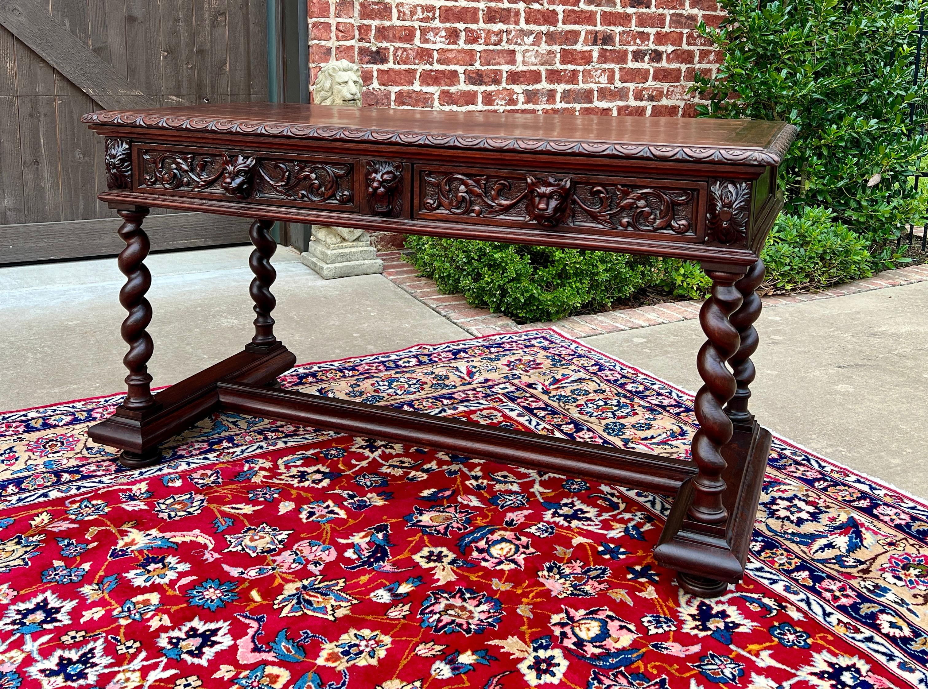 Late 19th Century Antique French Desk Writing Table Sofa Entry Table Oak Barley Twist Renaissance