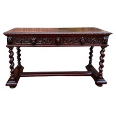 Antique French Desk Writing Table Sofa Entry Table Oak Barley Twist Renaissance