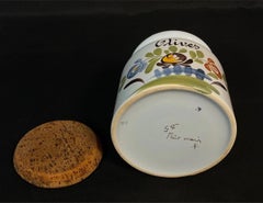Antique French Desvres Faience Olive Pot, Hand-Painted Cottage Decor - 2Y614