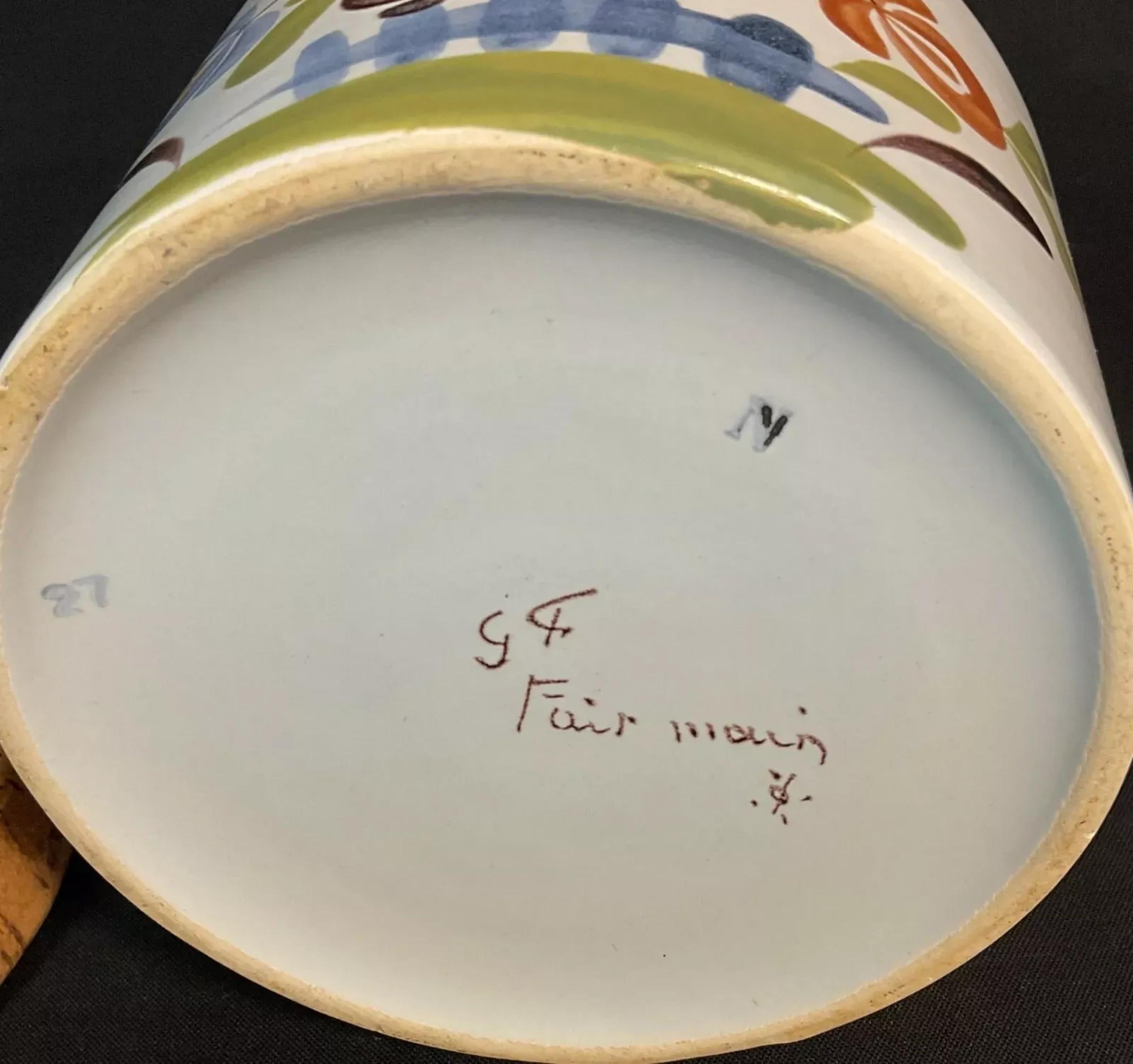 Antique French Desvres Fayence Olive Topf, handgemalte Landhausstil - 2Y614 (Französisch) im Angebot