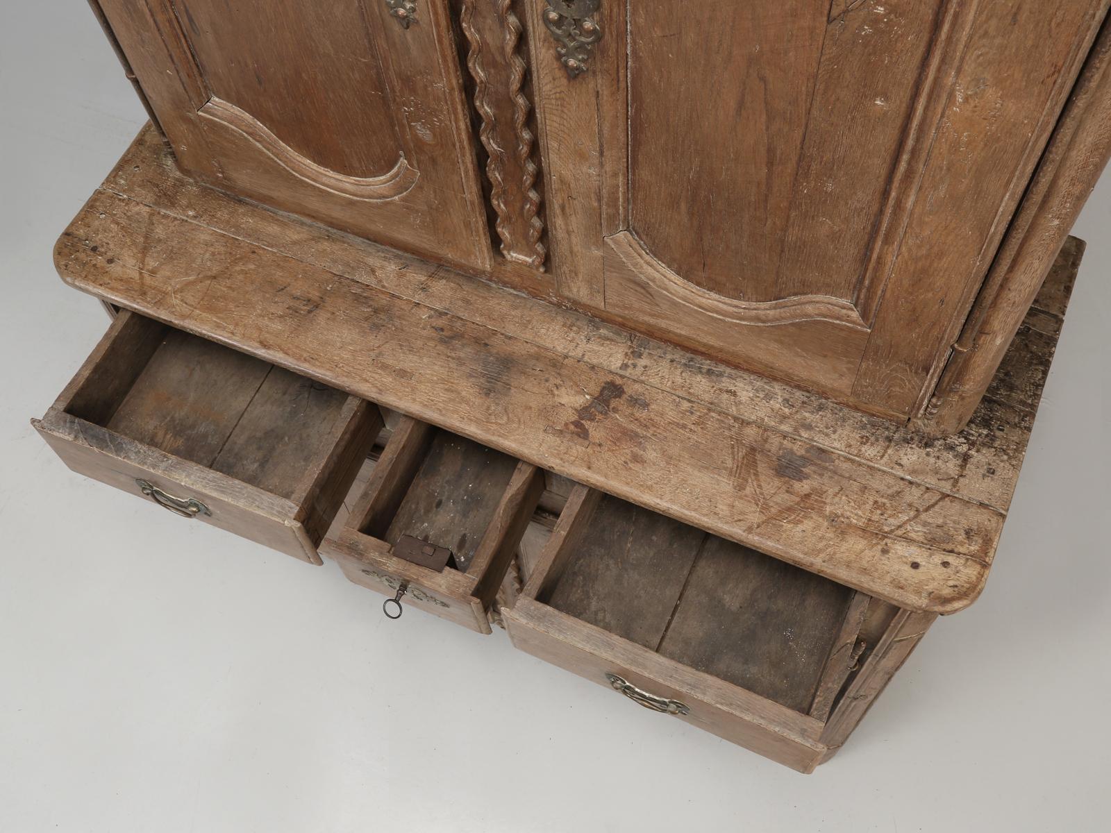Hand-Carved Antique French Deux Corp 'Cupboard' in Original Finish from Chateau Unrestored For Sale