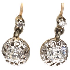 Antique French Diamond 18 Karat Old European Cut Diamond Earrings