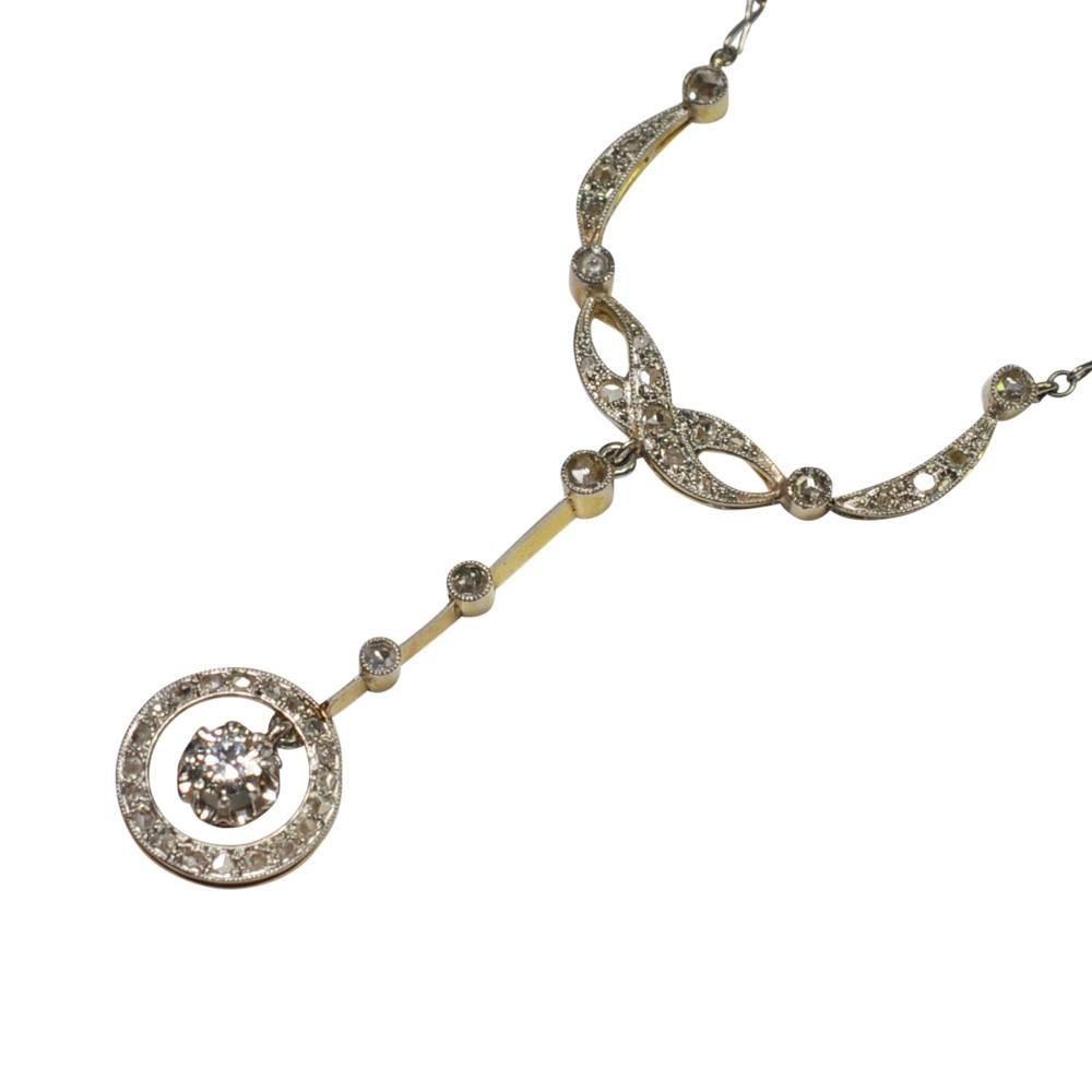 Edwardian Antique French Diamond 18 Carat Gold and Platinum Necklace Dates from 1920 For Sale
