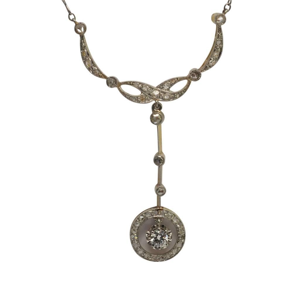Round Cut Antique French Diamond 18 Carat Gold and Platinum Necklace Dates from 1920 For Sale