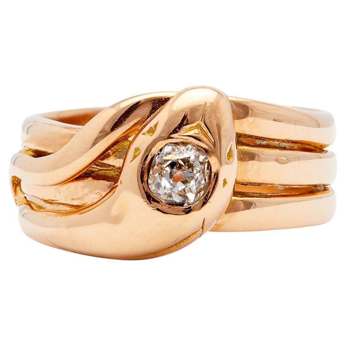 Antique French Diamond 18k Rose Gold Snake Wrap Ring