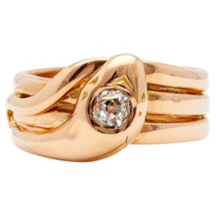 Antique French Diamond 18k Rose Gold Snake Wrap Ring