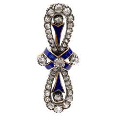 Antique French diamond 18k yellow gold silver enamel brooch