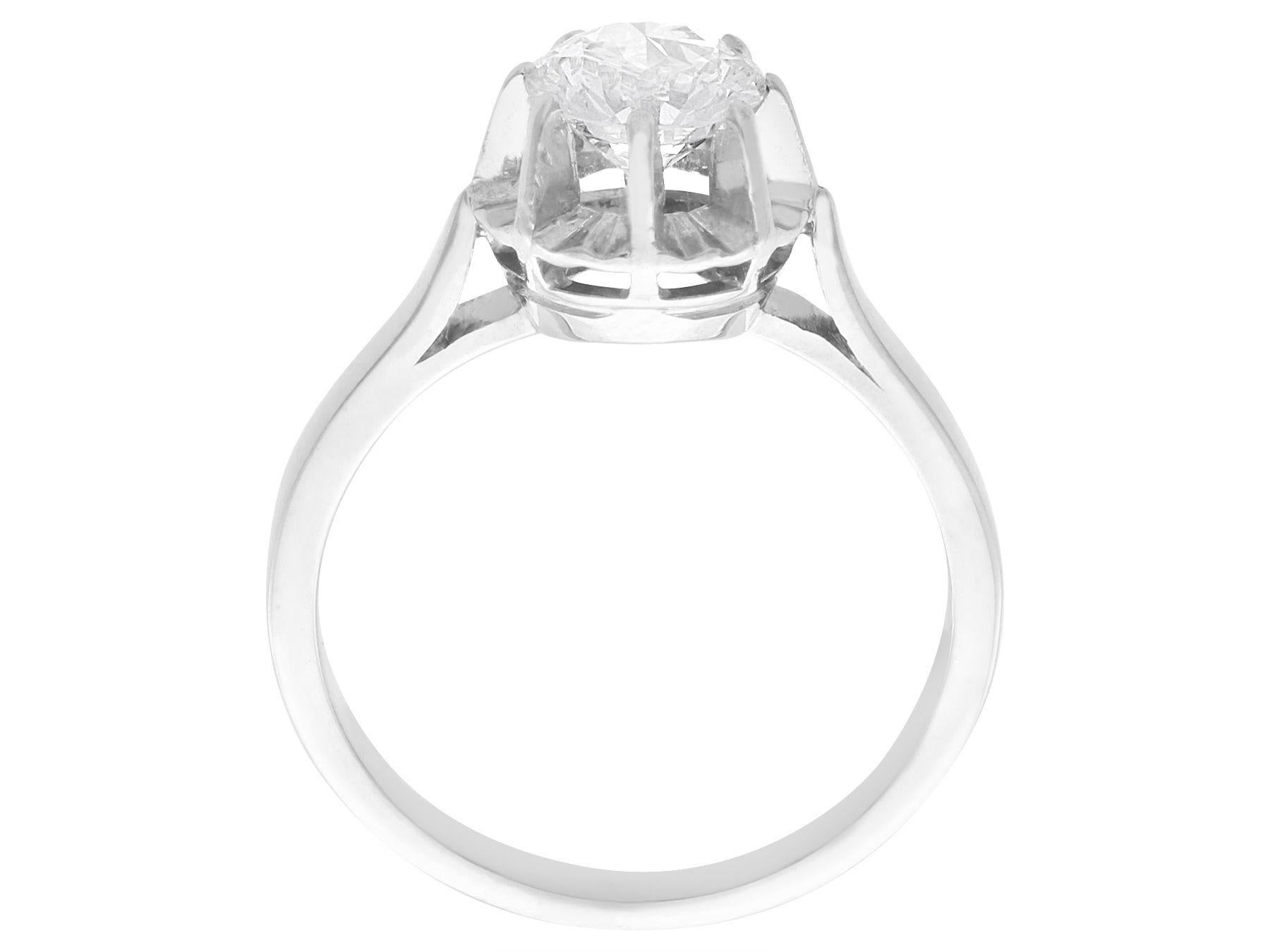 Women's or Men's Antique French Diamond and 18k White Gold Solitaire Engagement Ring For Sale