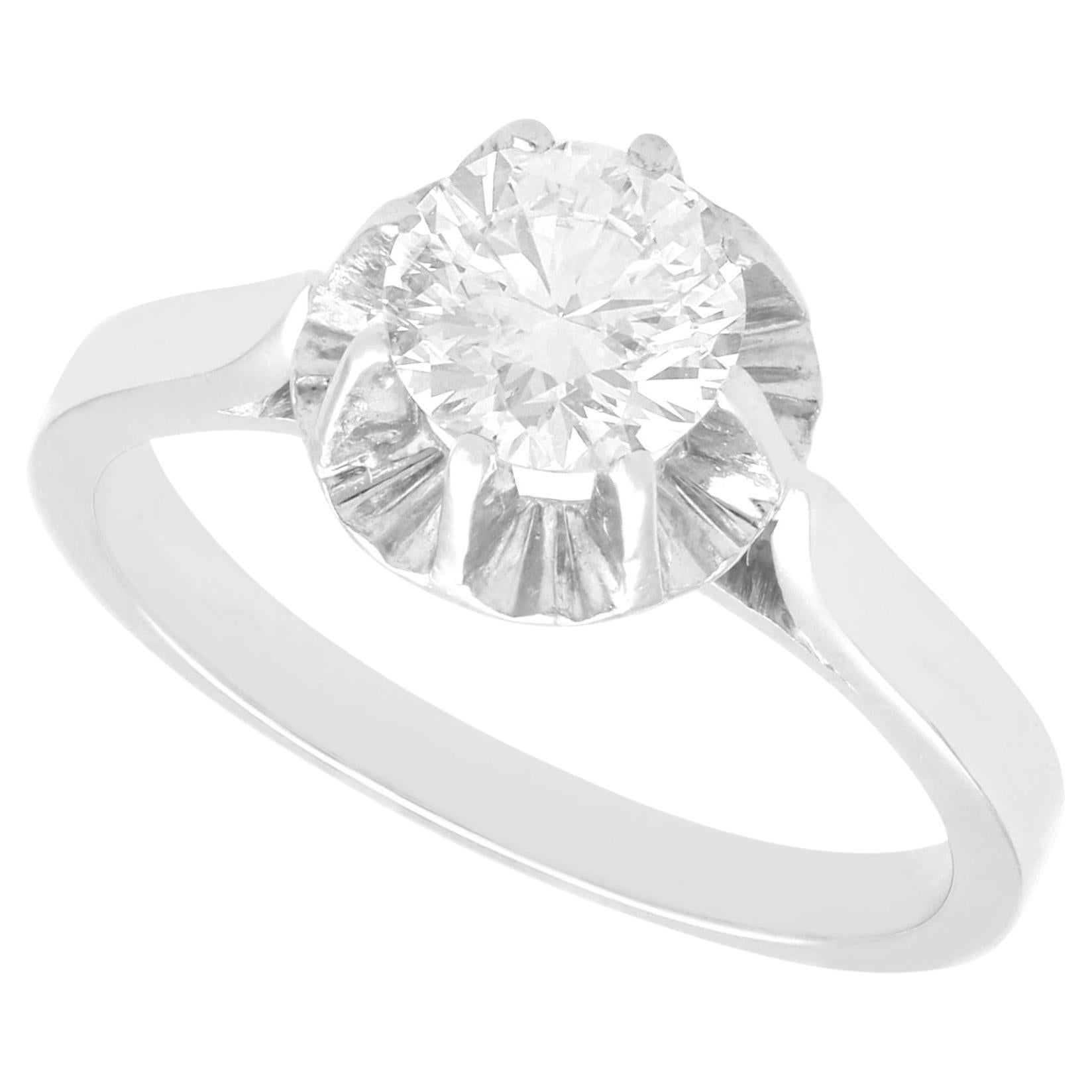 Antique French Diamond and 18k White Gold Solitaire Engagement Ring For Sale