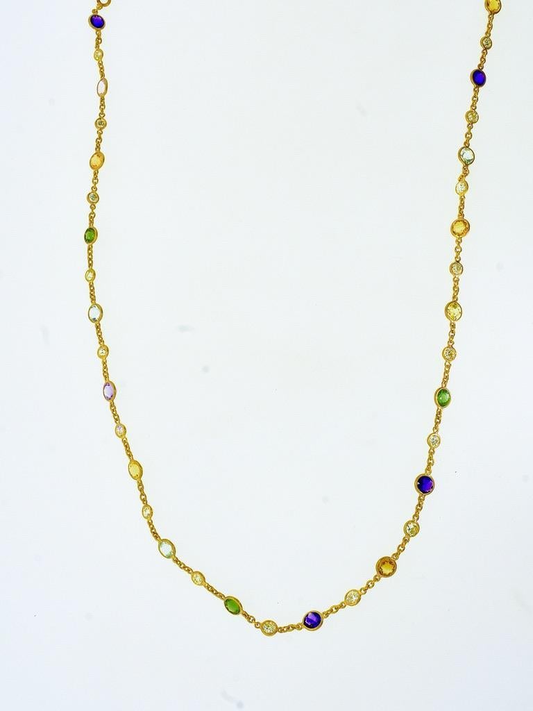 Old European Cut Antique French Diamond and Colored Stone Necklace Chain, c. 1880 For Sale