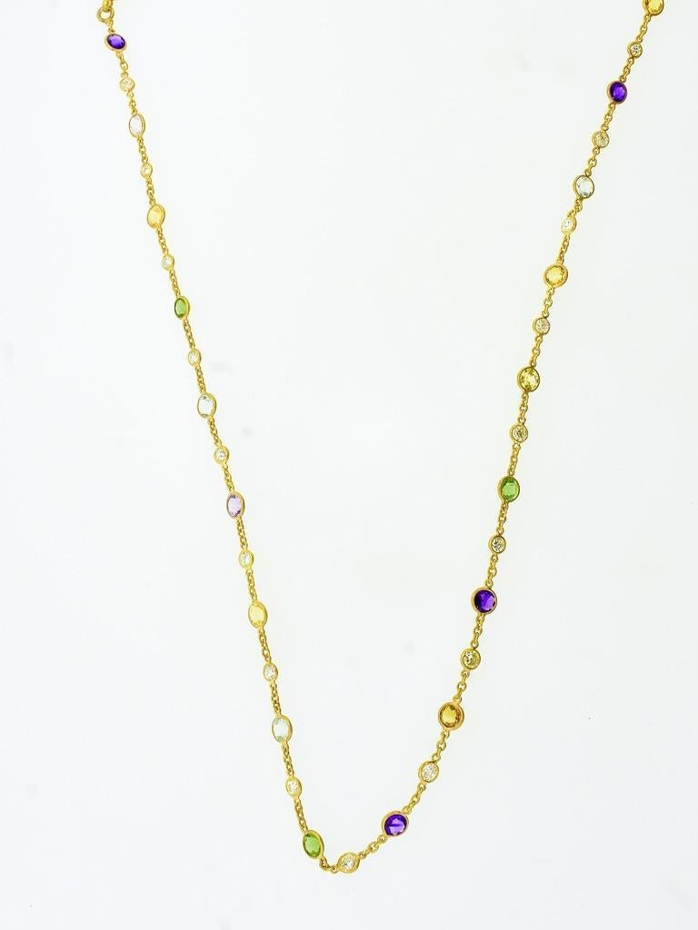 Antique French Diamond and Colored Stone Necklace Chain, c. 1880 In Excellent Condition For Sale In Aspen, CO