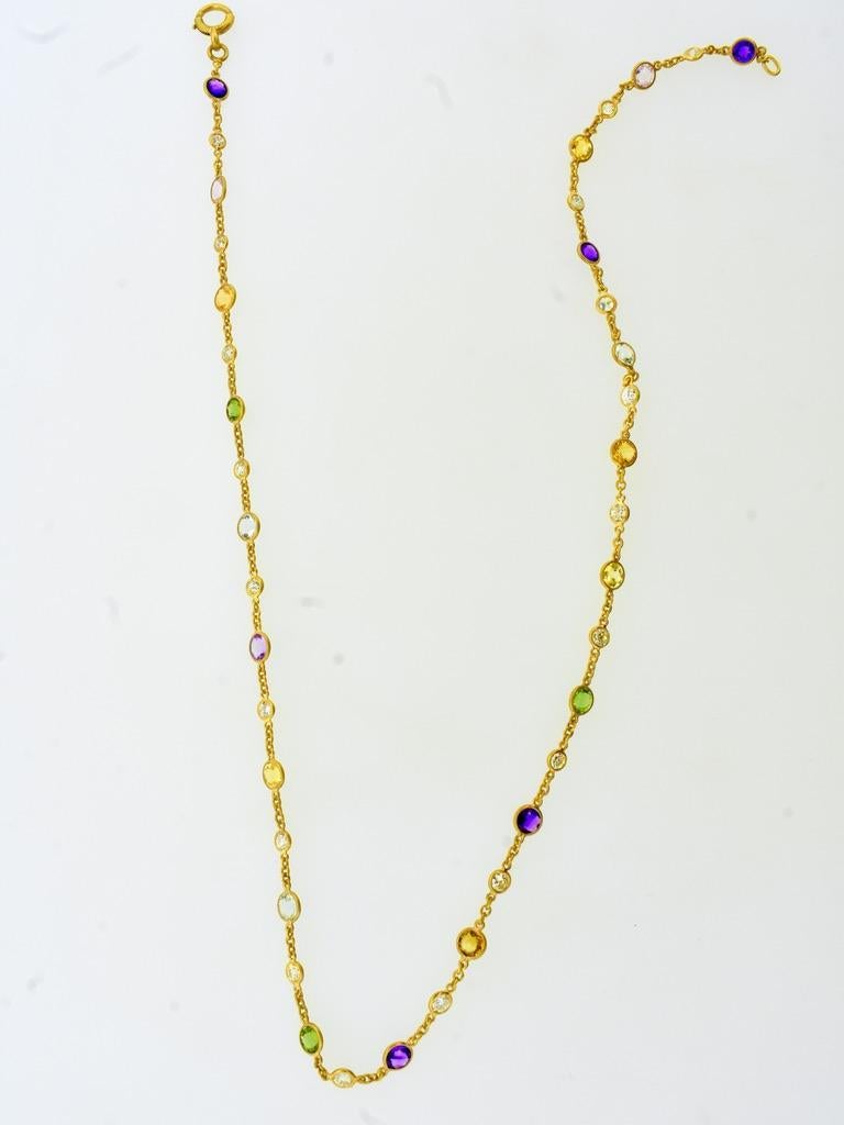Women's or Men's Antique French Diamond and Colored Stone Necklace Chain, c. 1880 For Sale