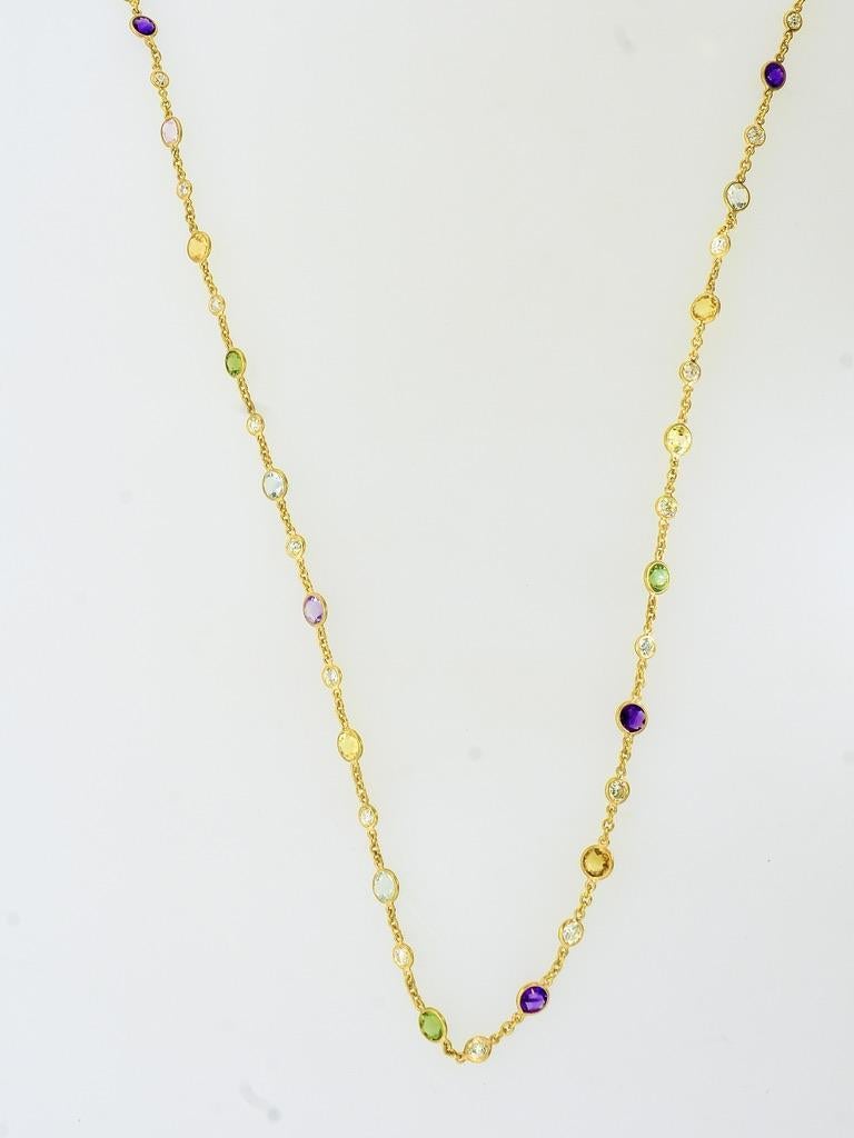 Antique French Diamond and Colored Stone Necklace Chain, c. 1880 For Sale 1