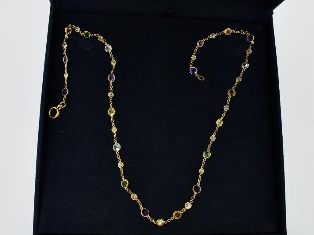 Antique French Diamond and Colored Stone Necklace Chain, c. 1880 For Sale 2