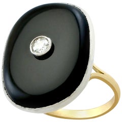 Antique French Diamond and Onyx Yellow Gold Dress Ring