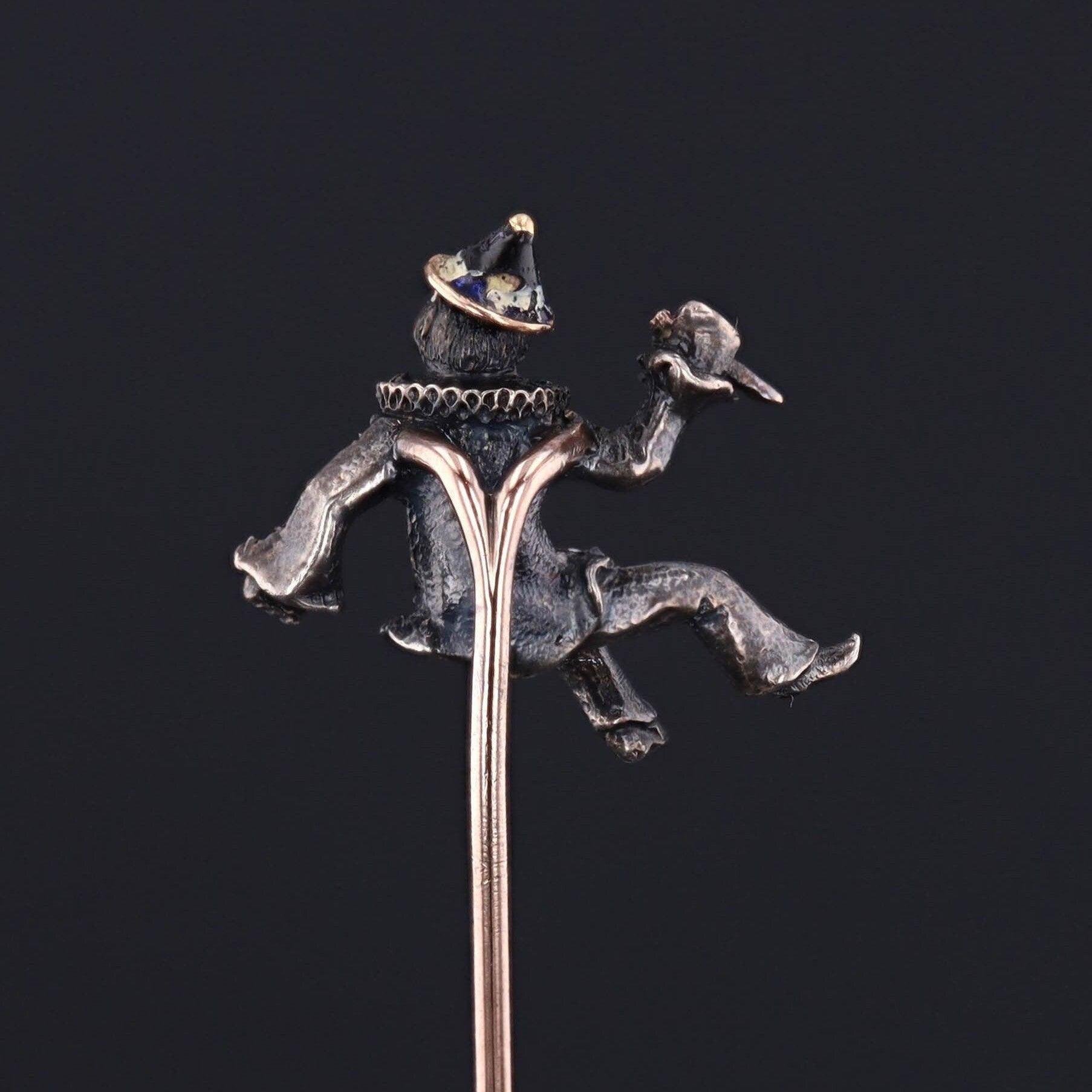 Rose Cut Antique French Diamond Clown with Knife Stickpin For Sale